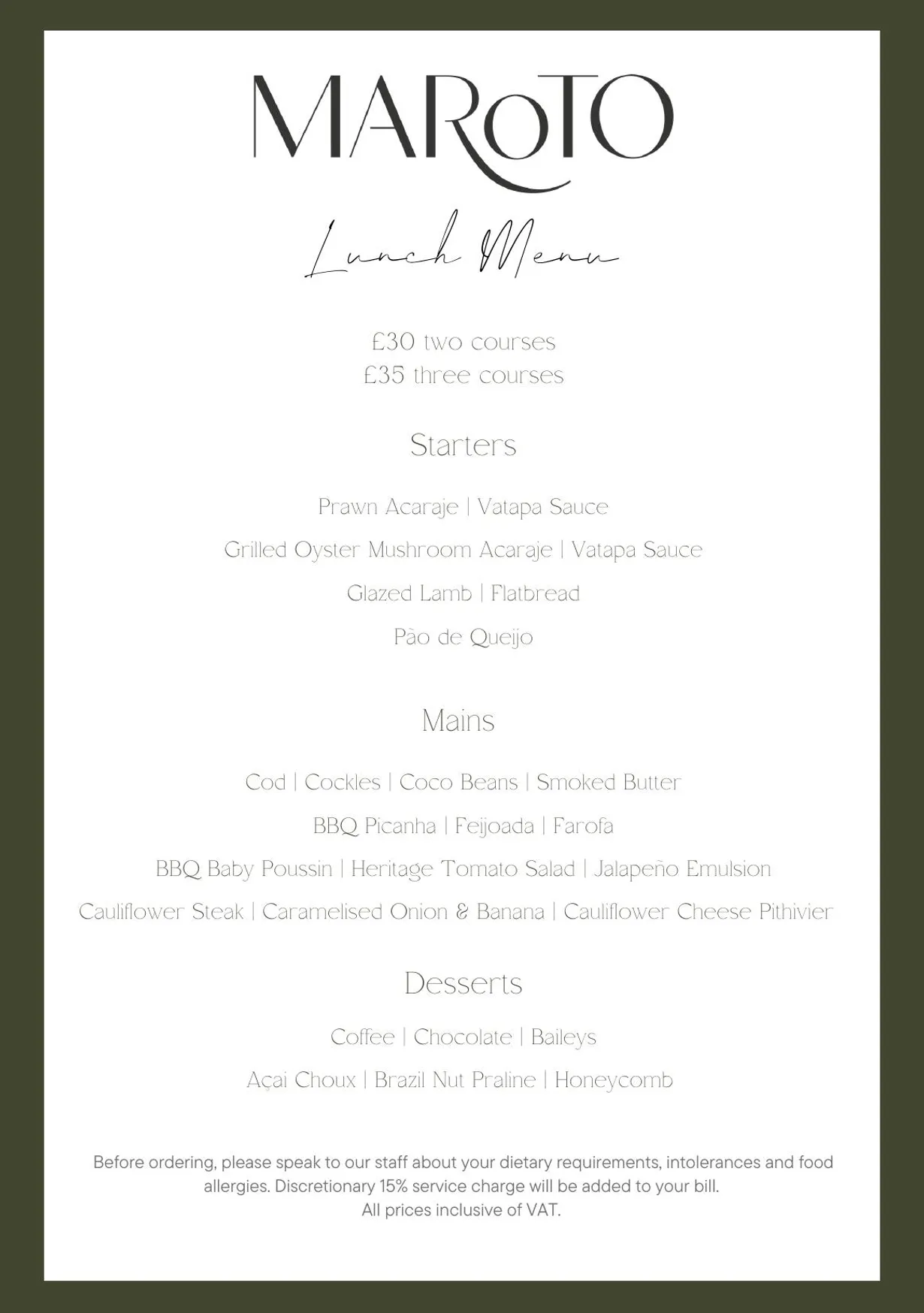 Maroto menu, page 1