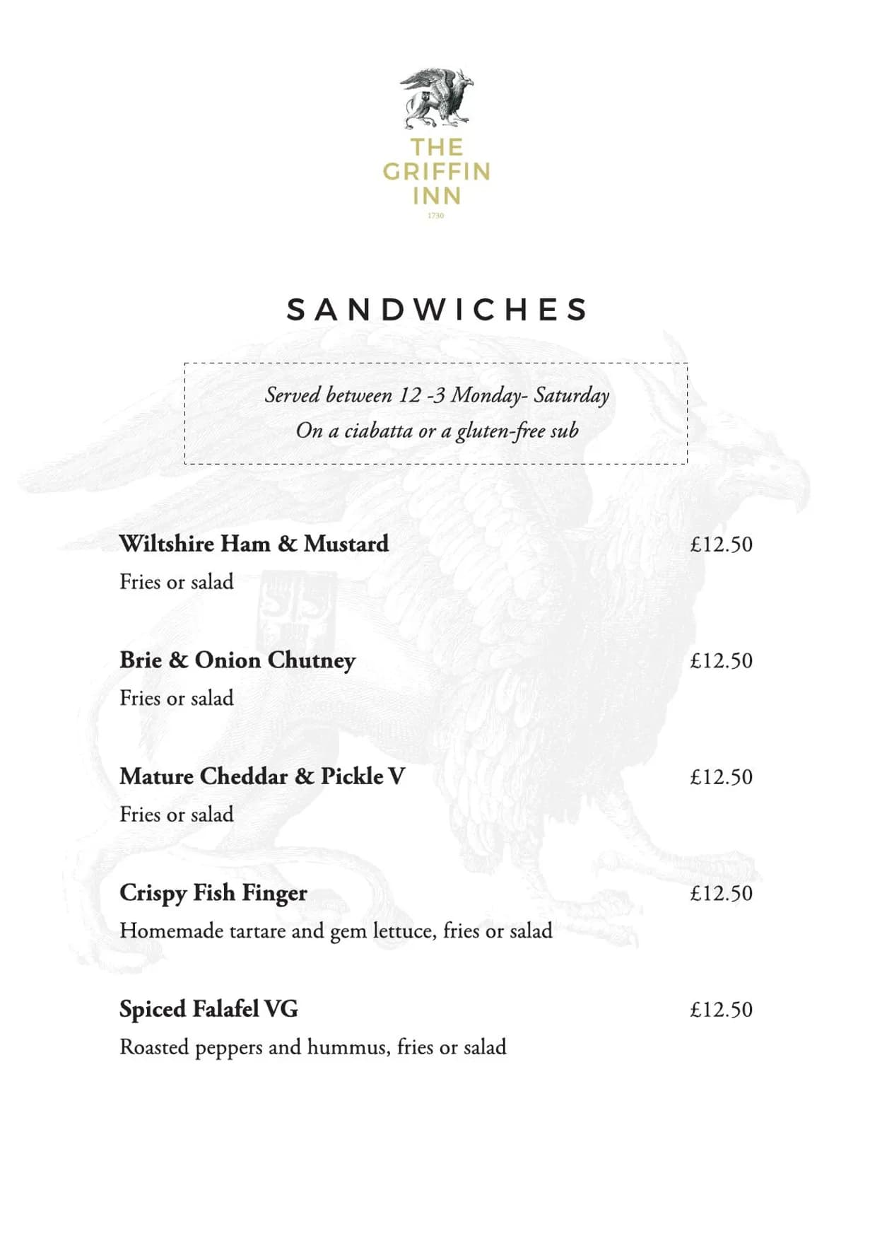 The Griffin Inn menu, page 3