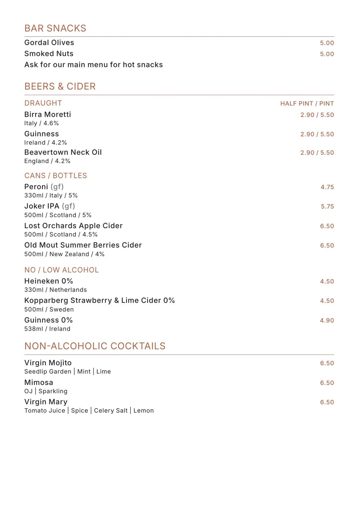 Epicures menu, page 2