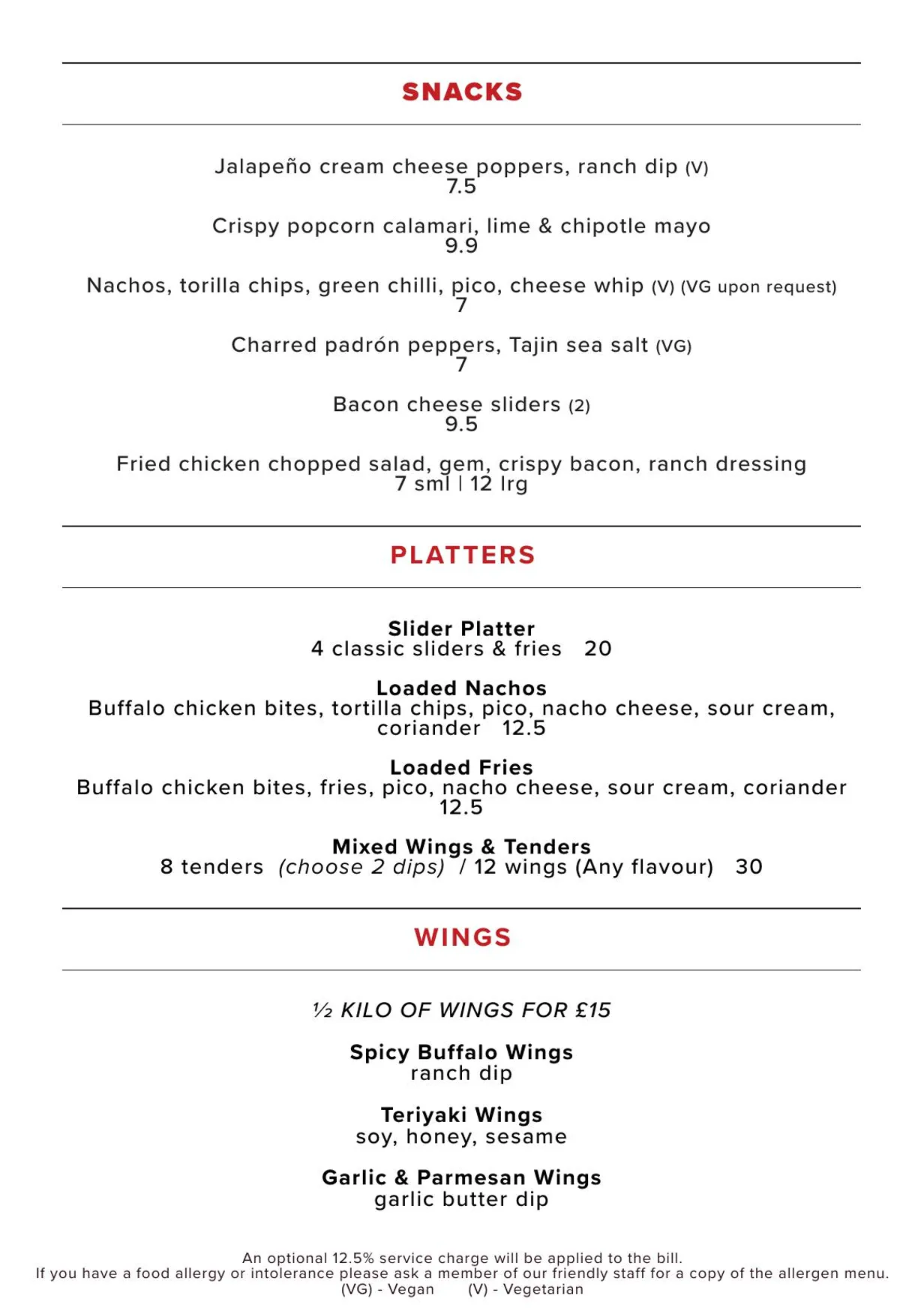 The Rectory menu, page 3