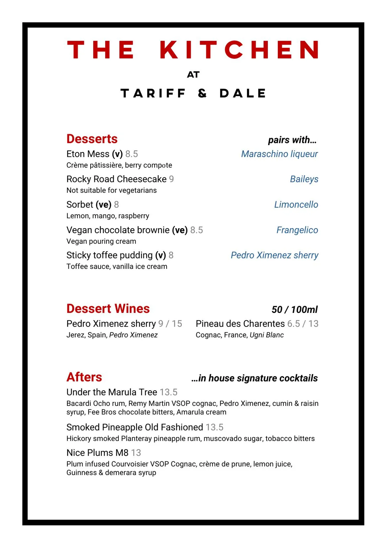 Tariff & Dale menu, page 3