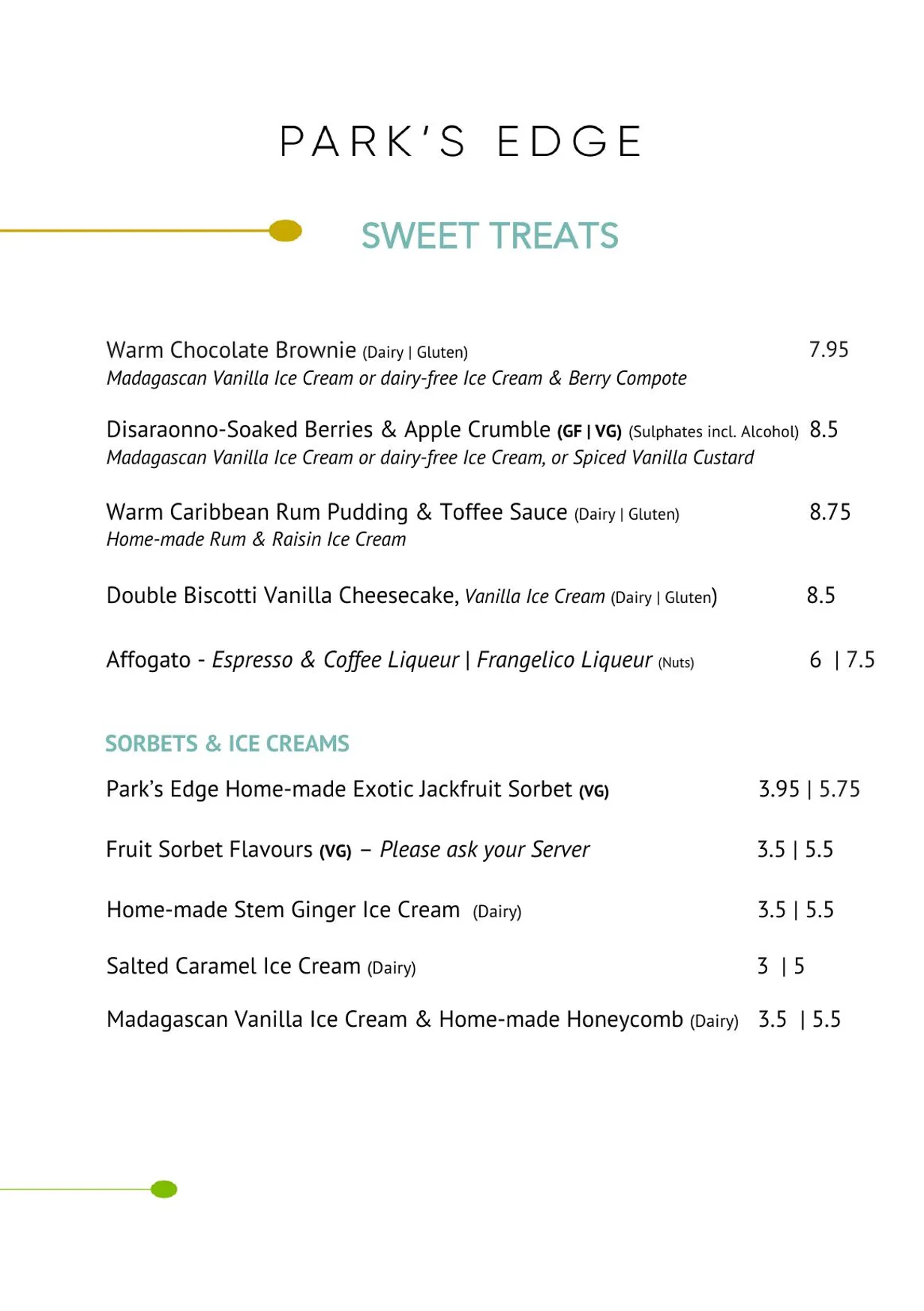 Park's Edge Bar & Kitchen menu, page 3
