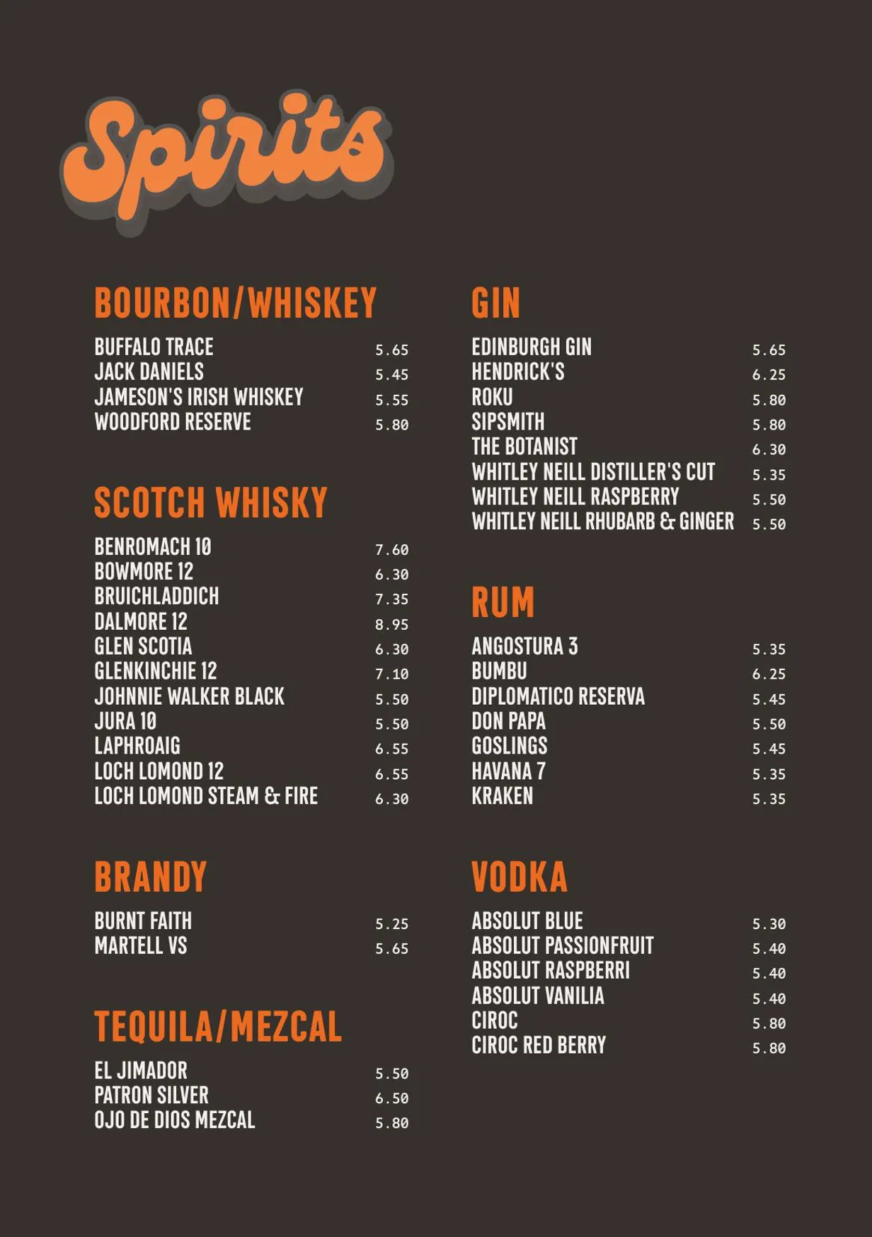 Boozy Cow menu, page 14