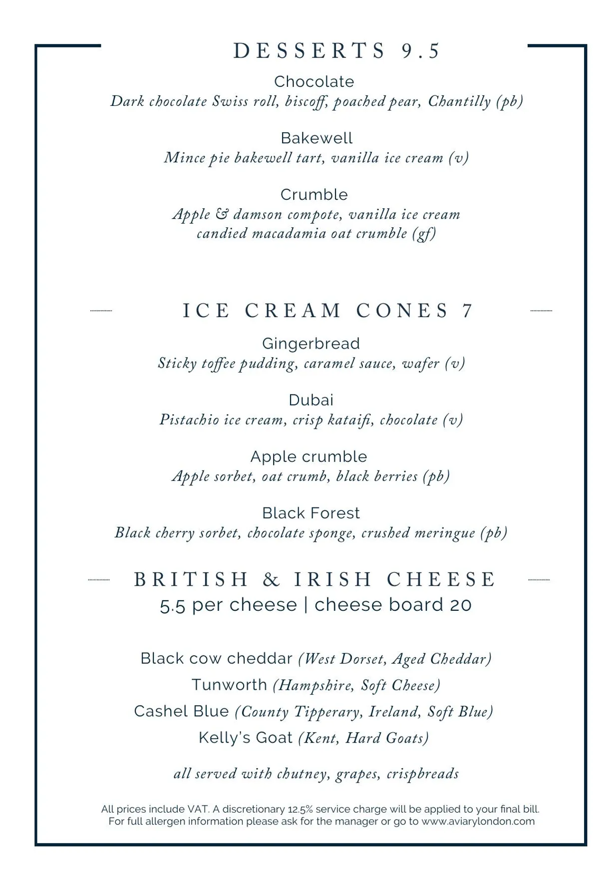 Aviary menu, page 5