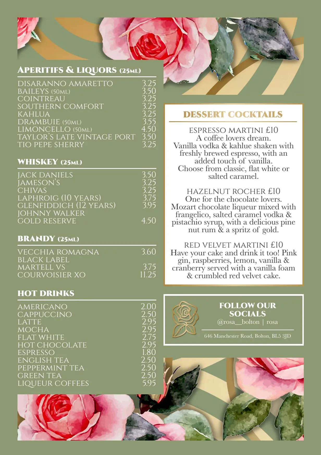 Rosa Restaurant menu, page 3