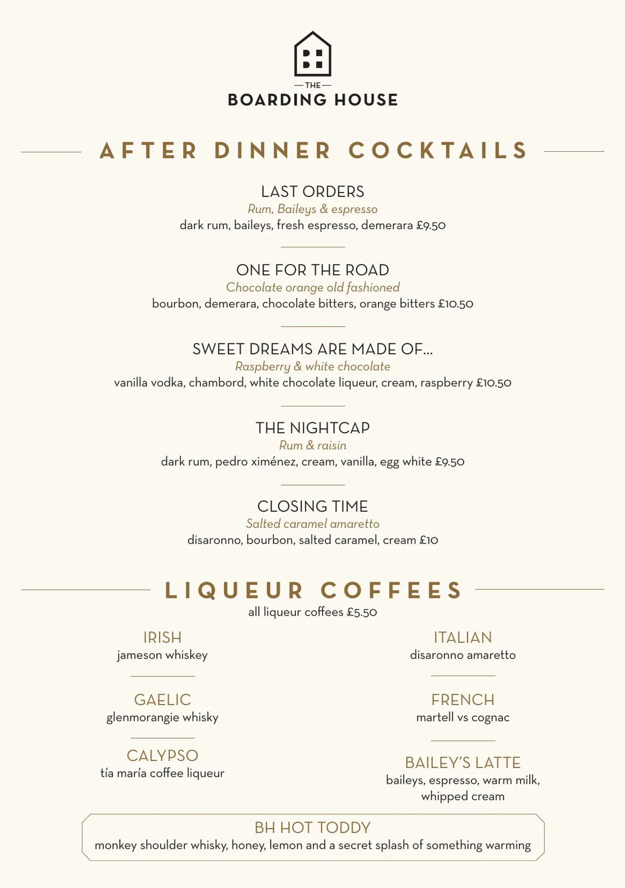 The Boarding House menu, page 3