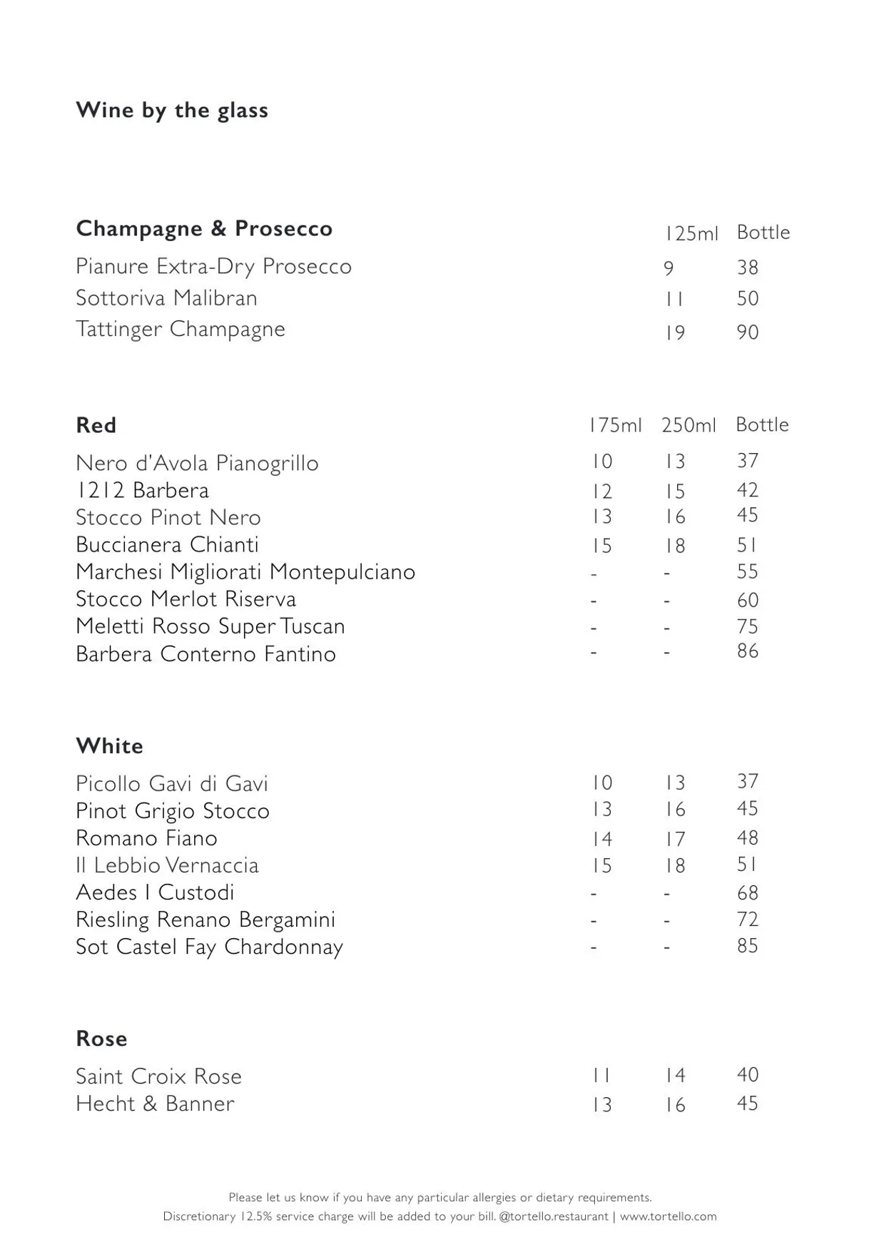 Tortello menu, page 6