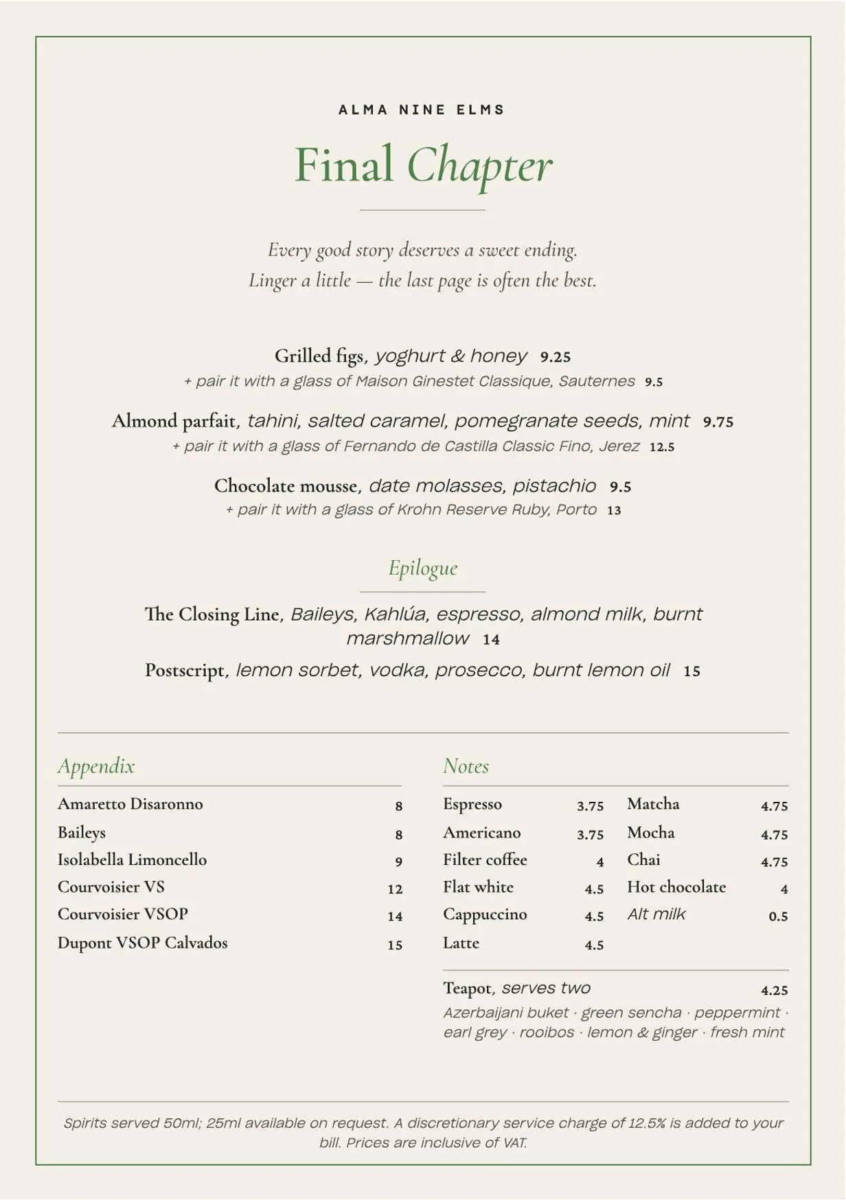 Alma menu, page 1