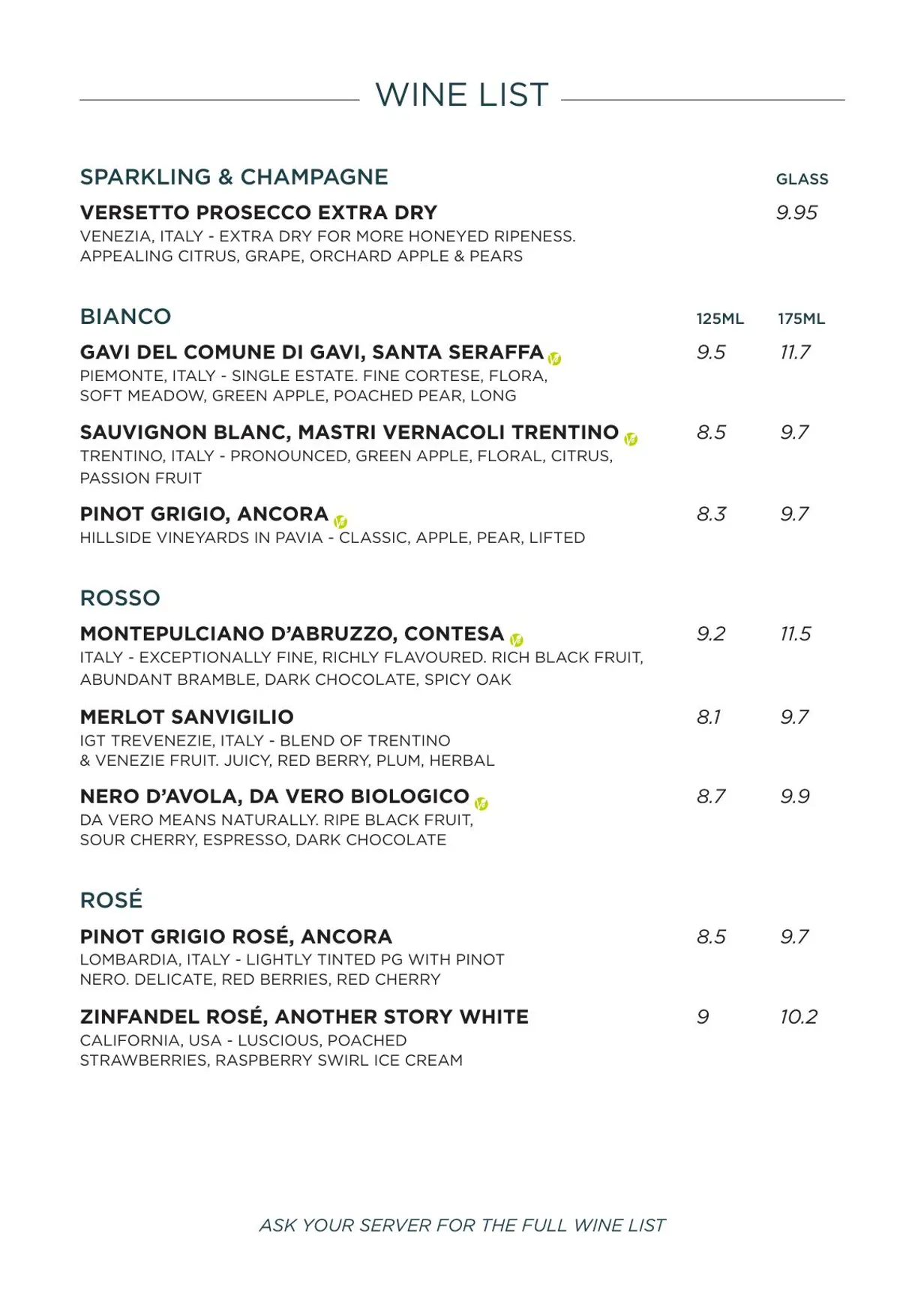 Italiana Fifty Five Didsbury menu, page 13