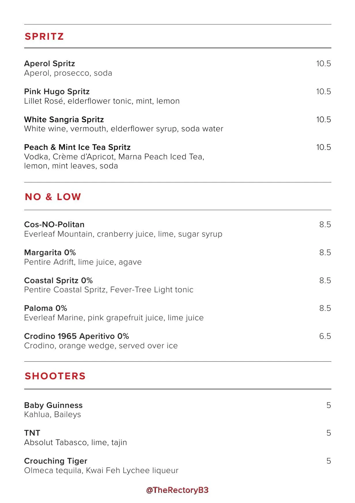 The Rectory menu, page 7
