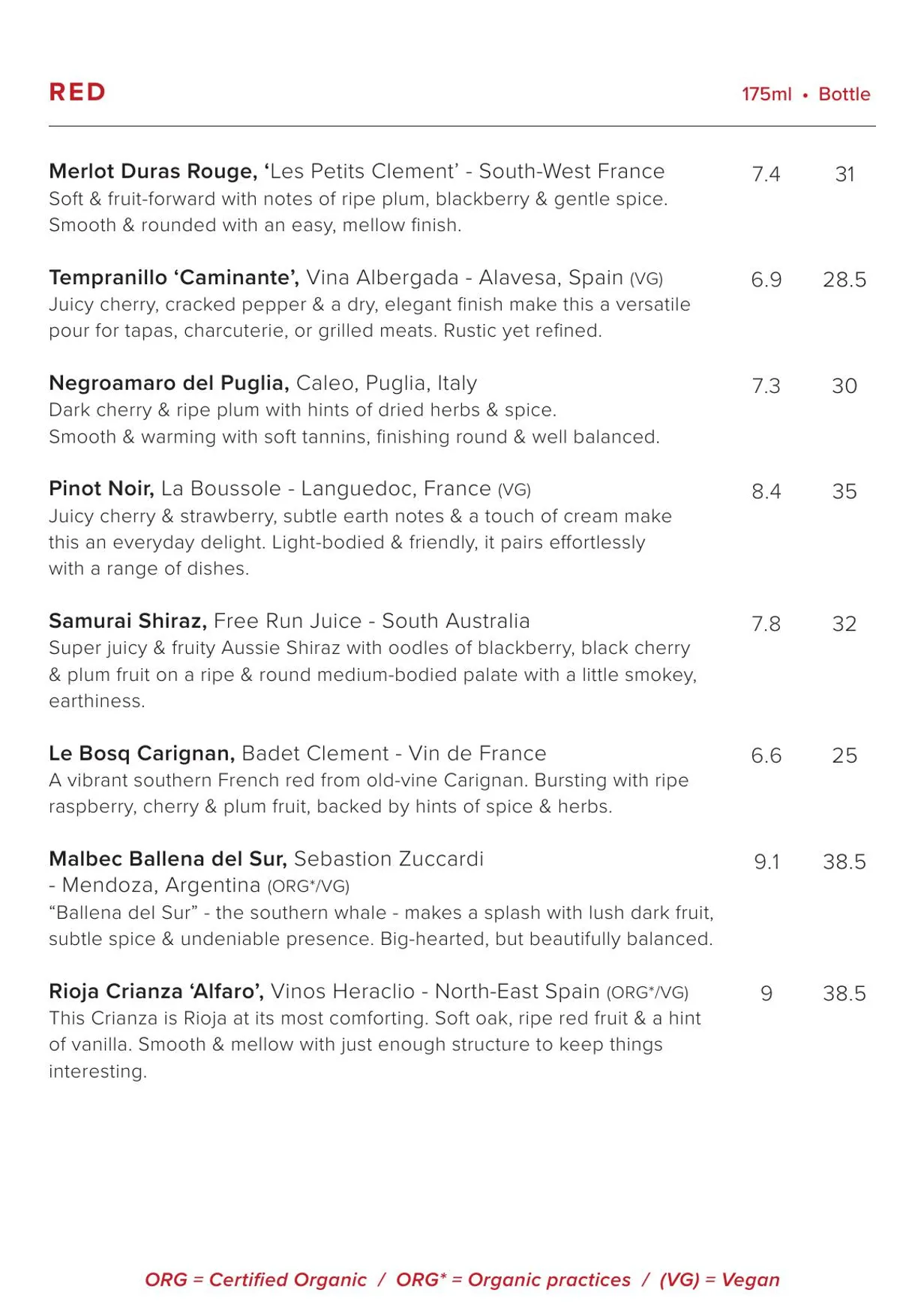 The Rectory menu, page 10