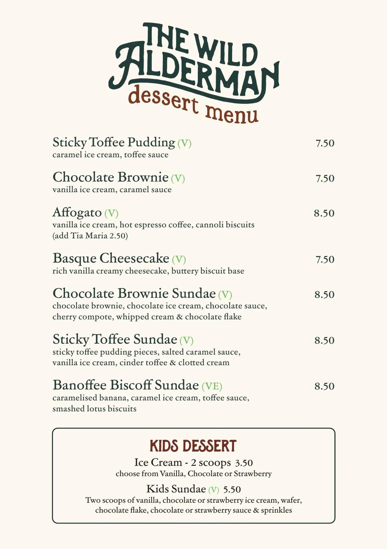 The Wild Alderman menu, page 3