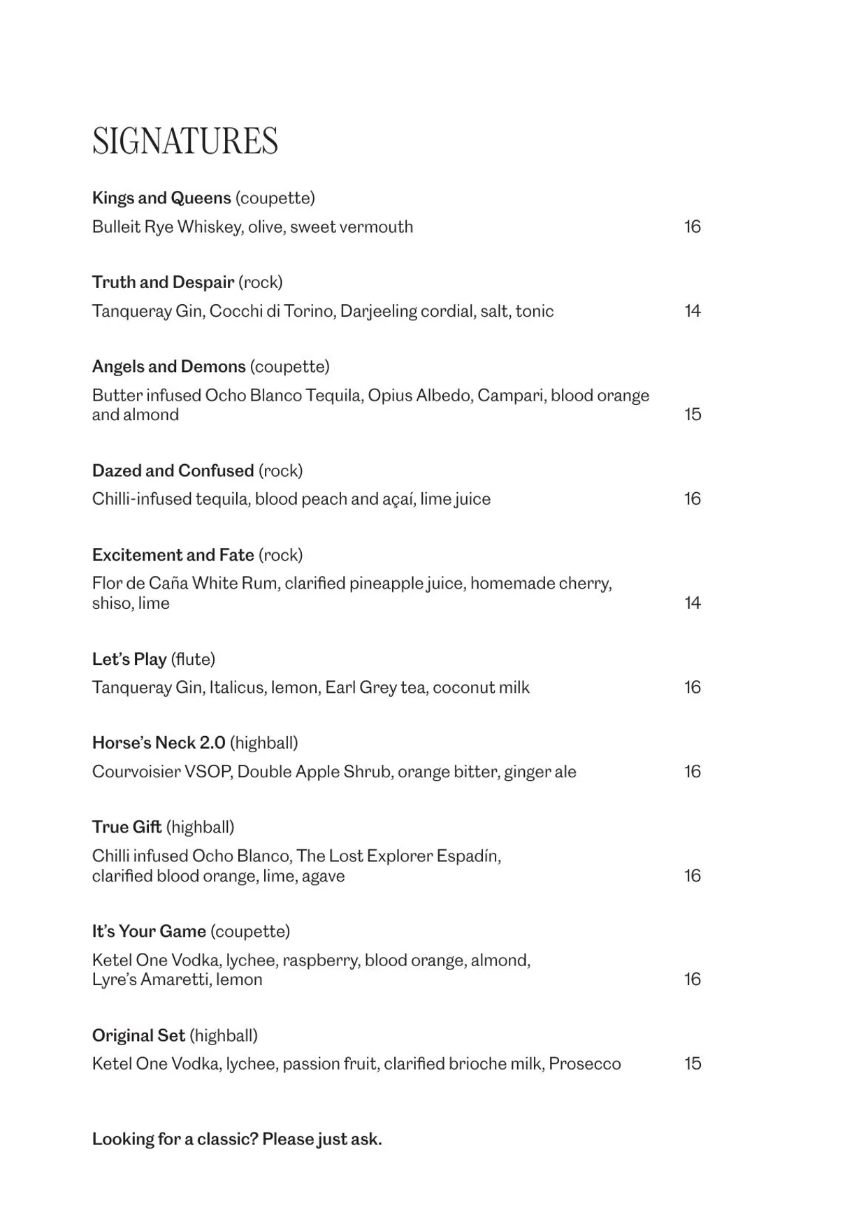 Gambit Bar menu, page 4