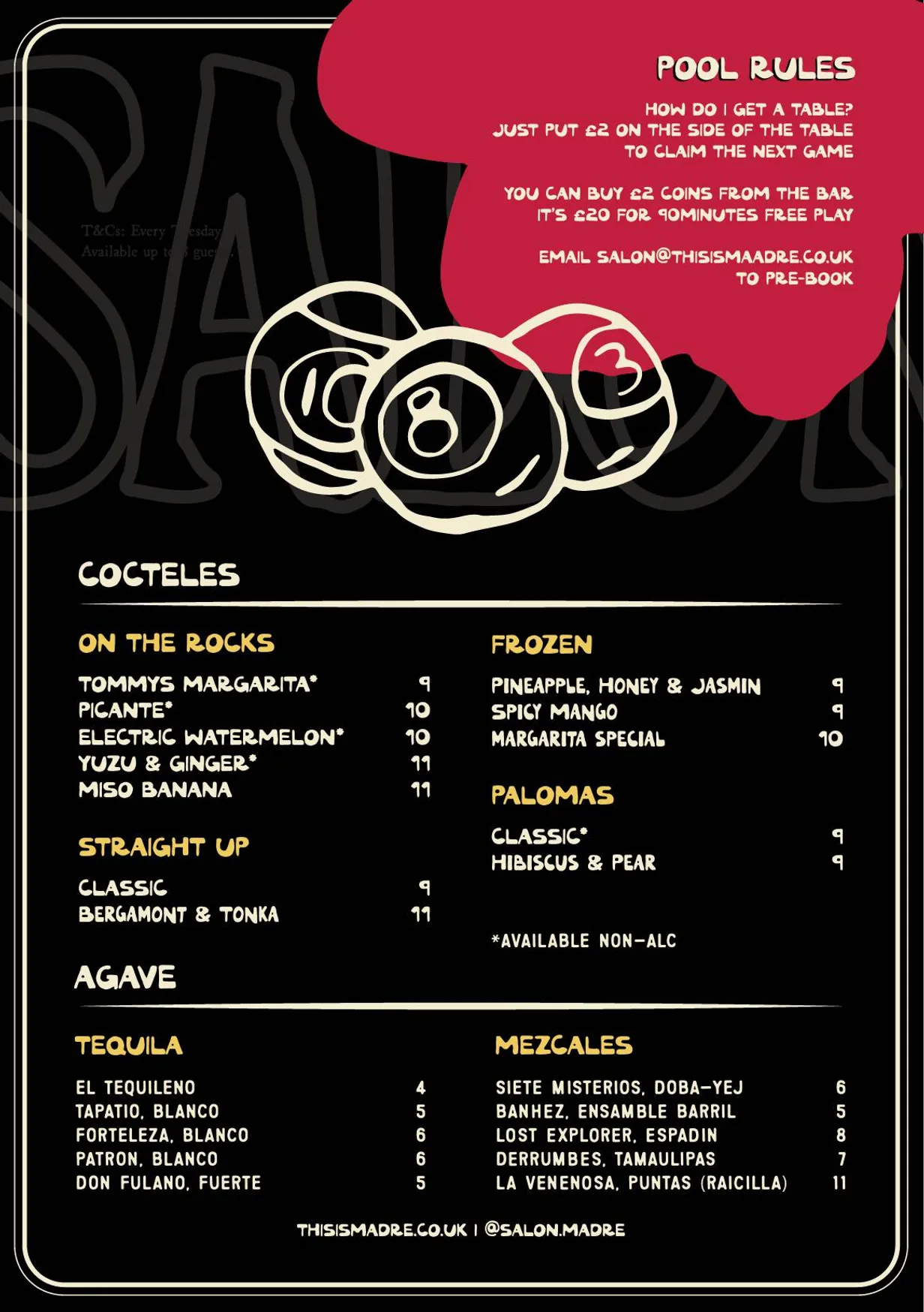 Salon Madre Manchester menu, page 3