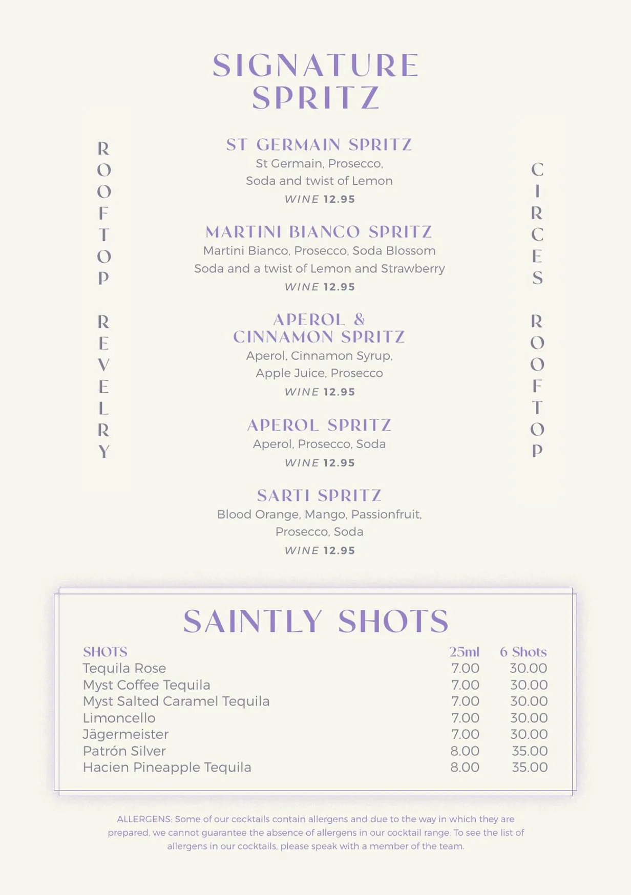Circe's Rooftop Bar menu, page 6