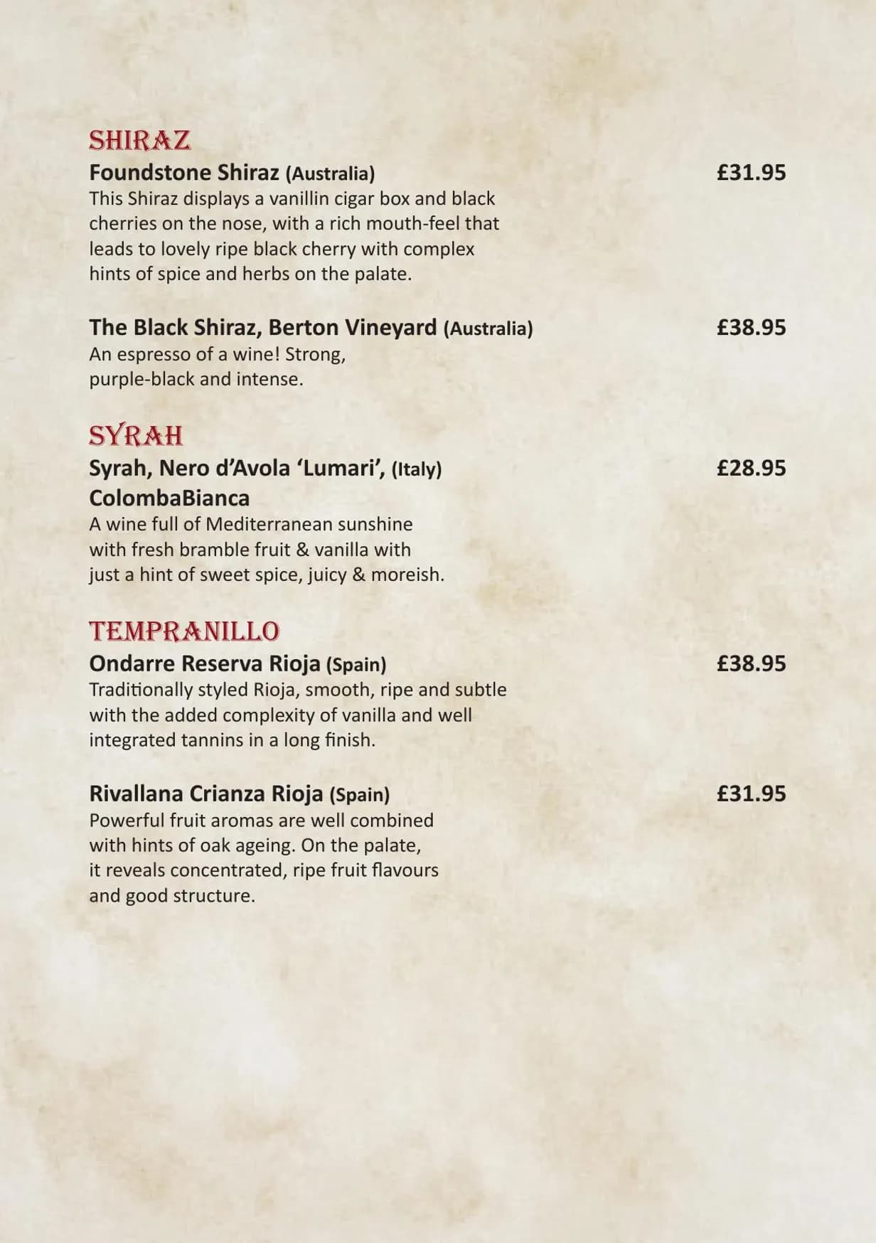 The India menu, page 15