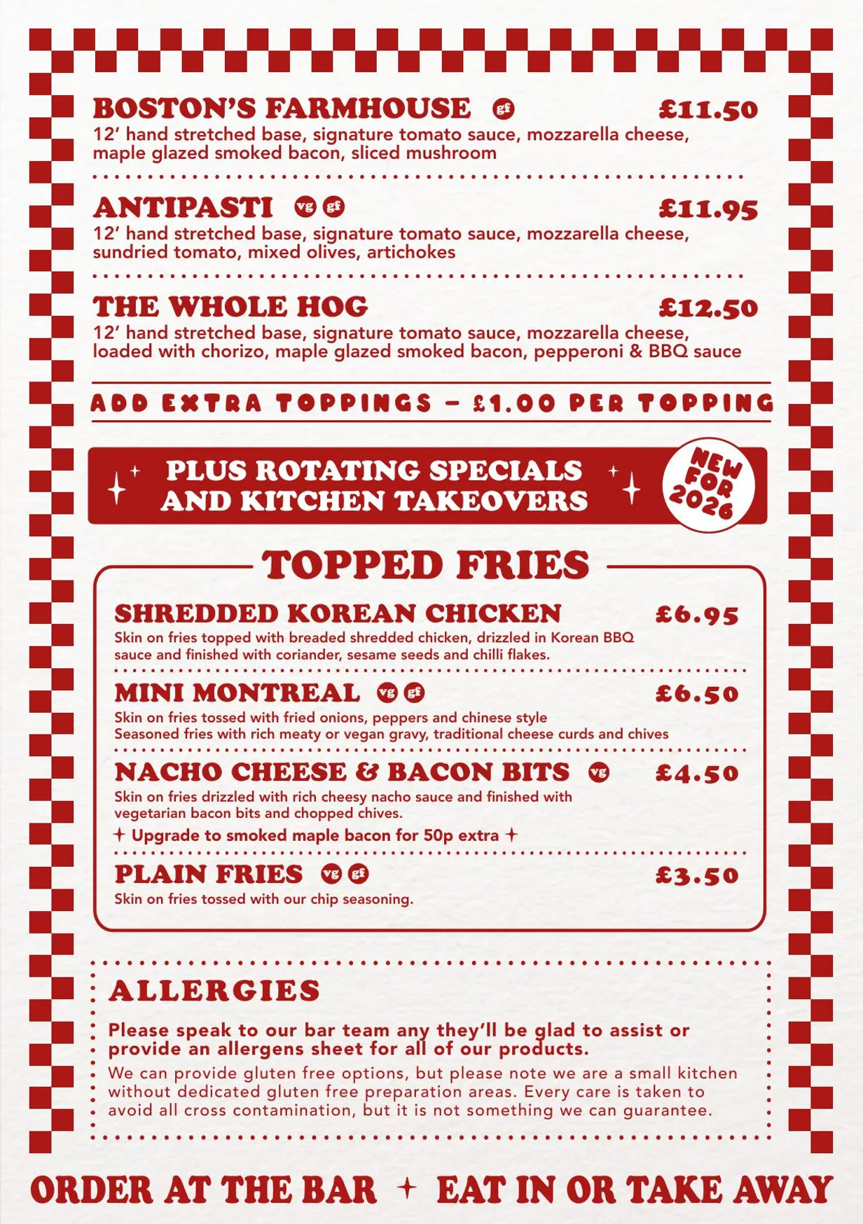 The Boston Arms menu, page 3