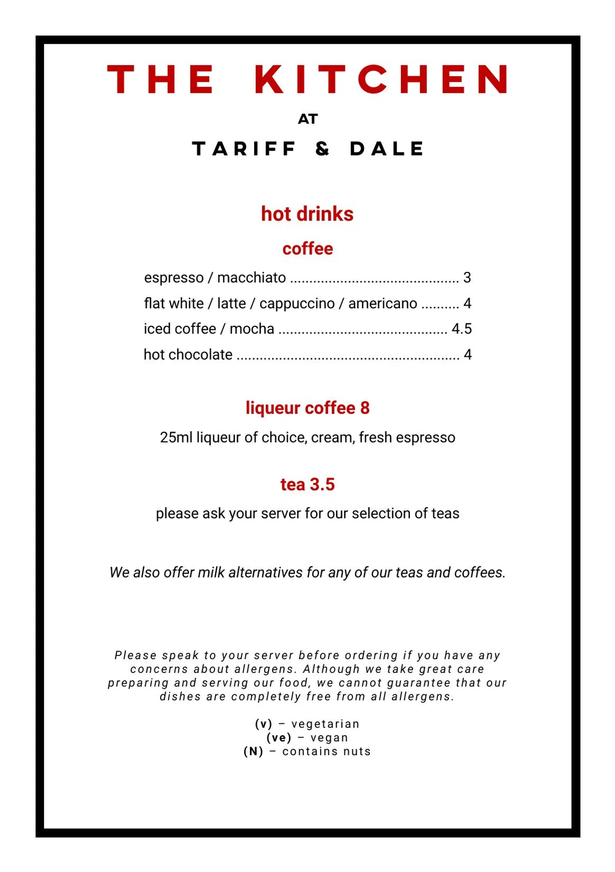 Tariff & Dale menu, page 4