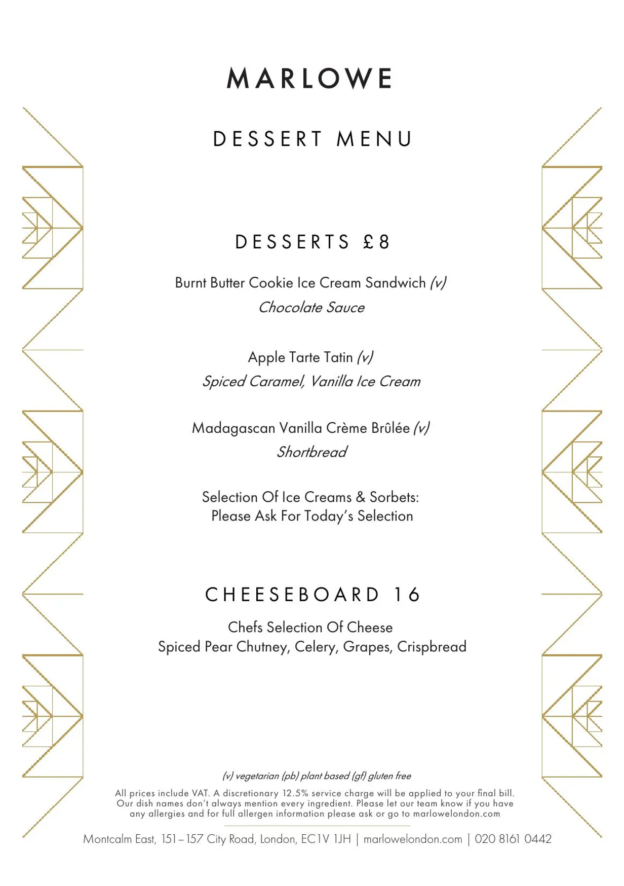 Marlowe menu, page 4