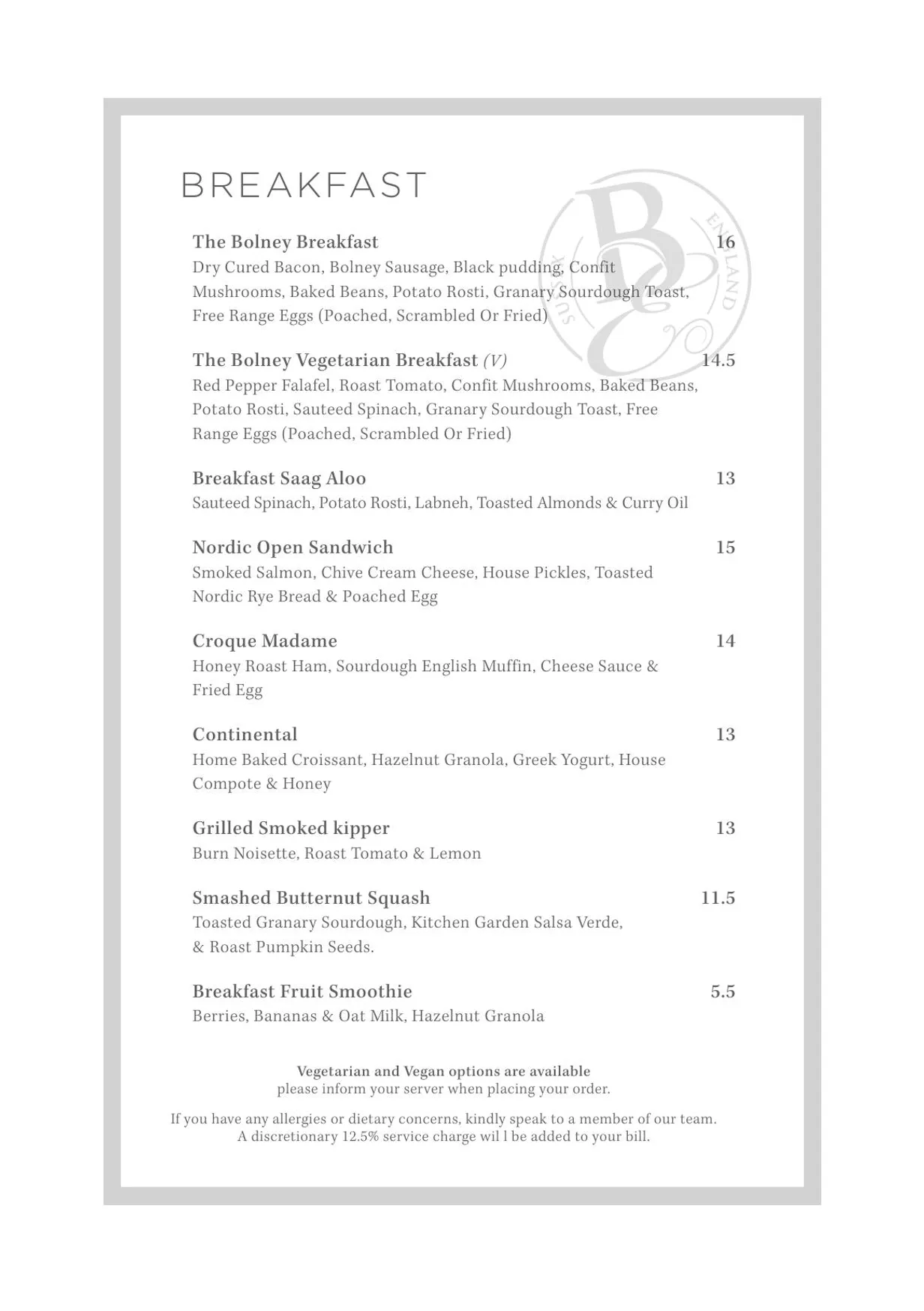 Eighteen Acre @ Bolney Wine Estate menu, page 1