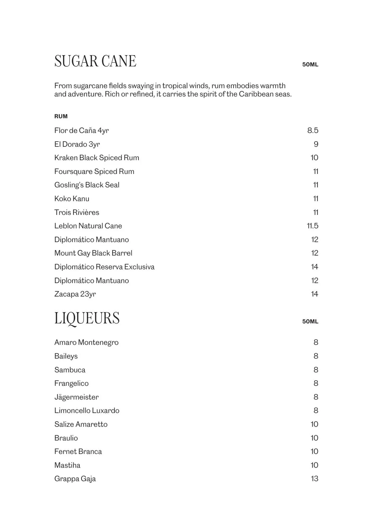 Gambit Bar menu, page 13