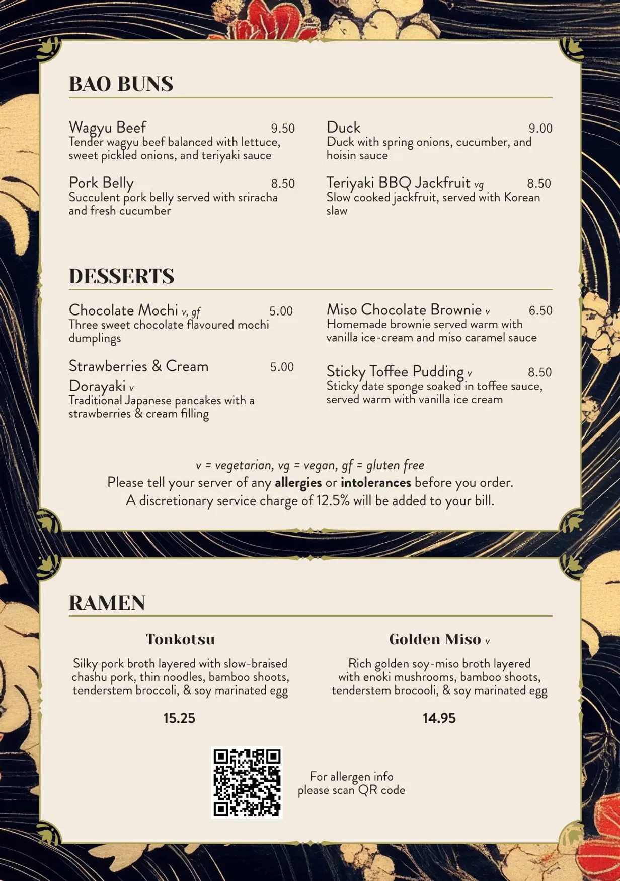 Blossoms menu, page 4