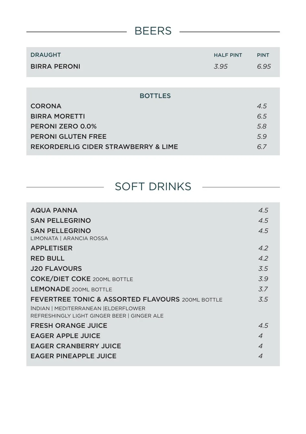 Italiana Fifty Five Great Northern menu, page 12
