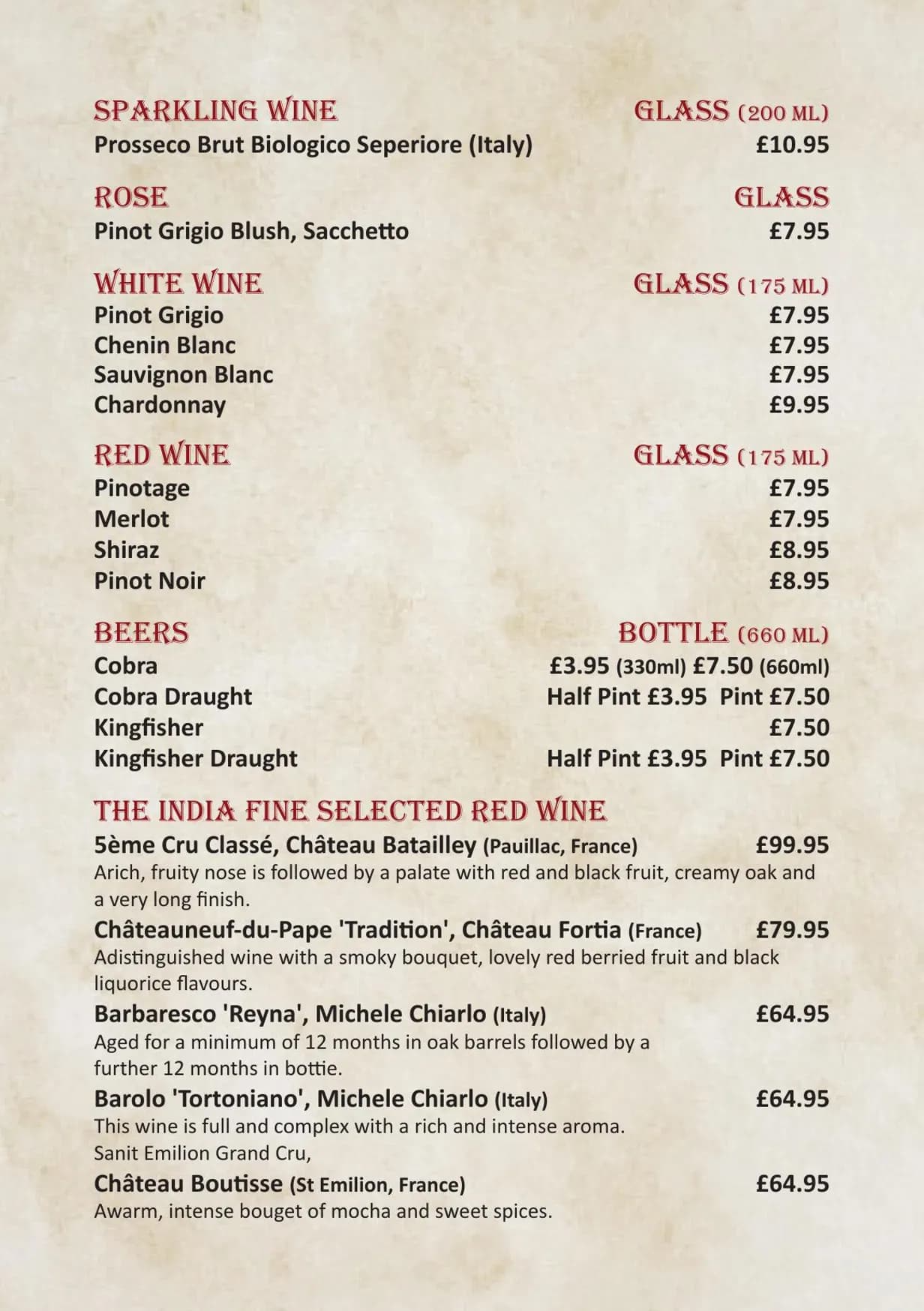 The India menu, page 13