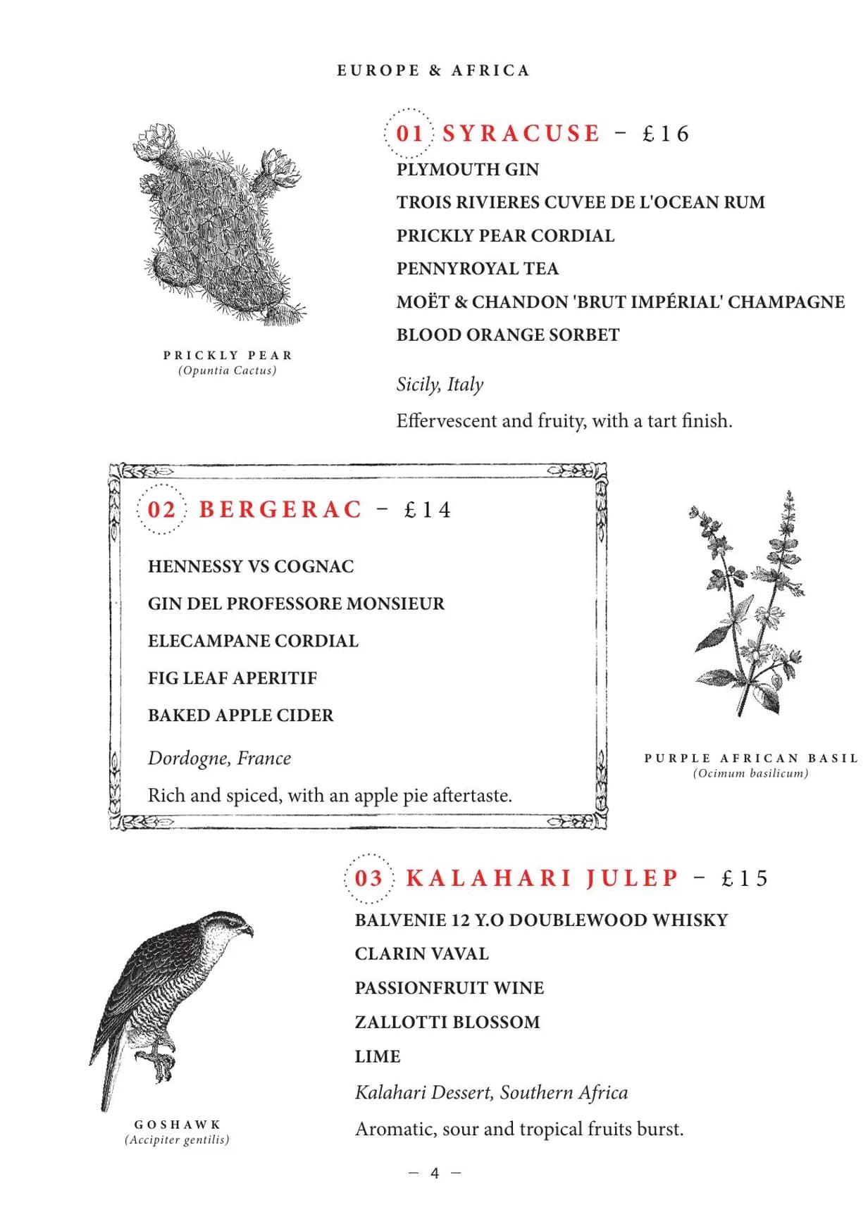 Oriole menu, page 4
