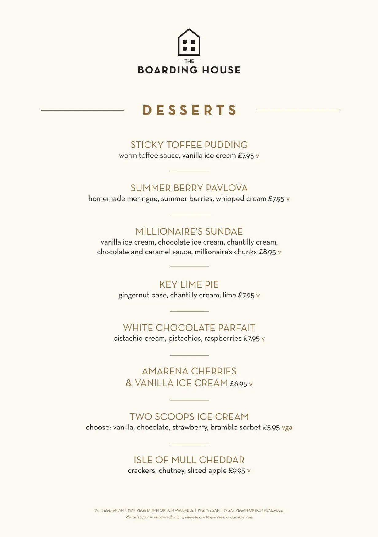 The Boarding House menu, page 2