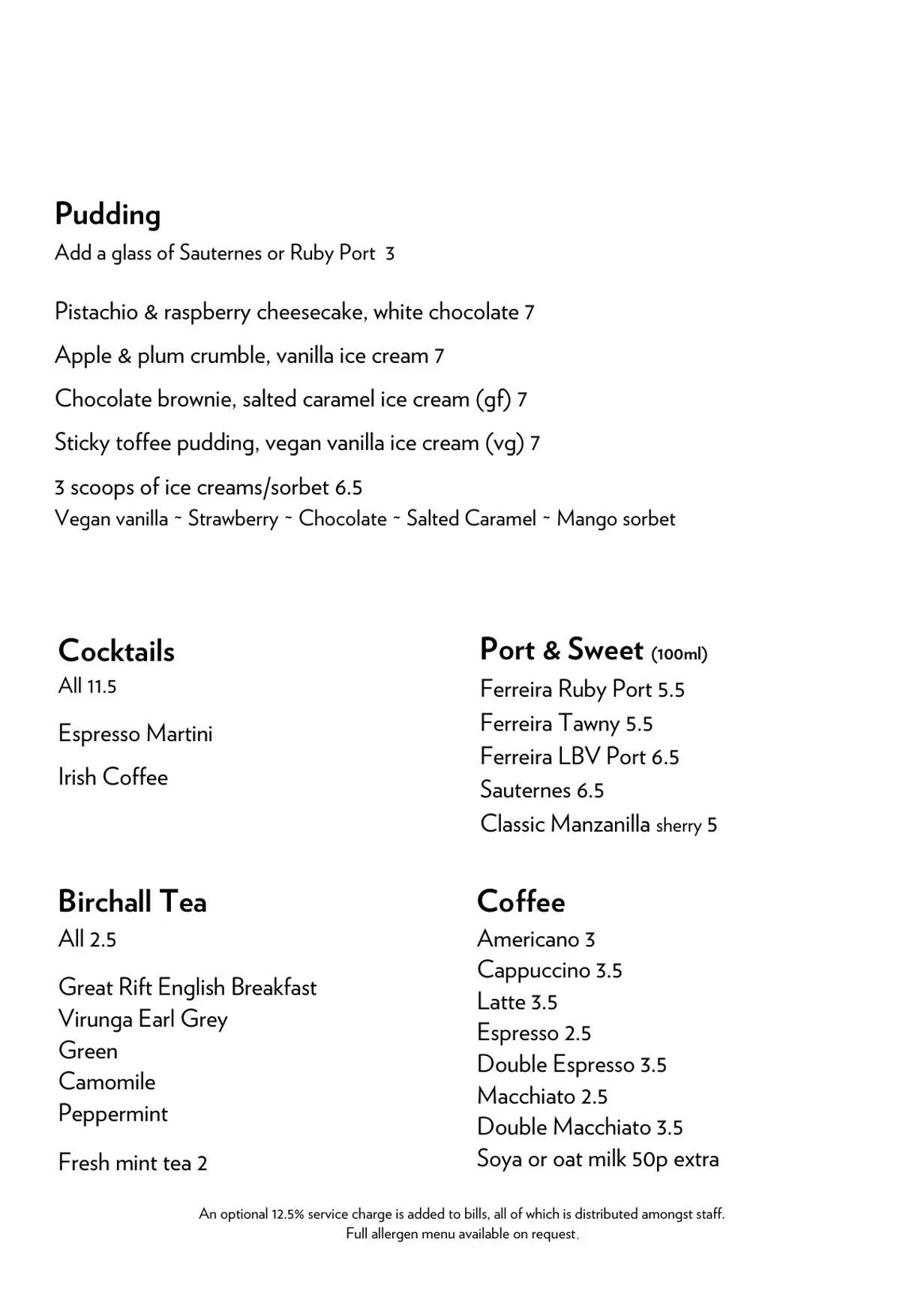 The Tommyfield menu, page 4