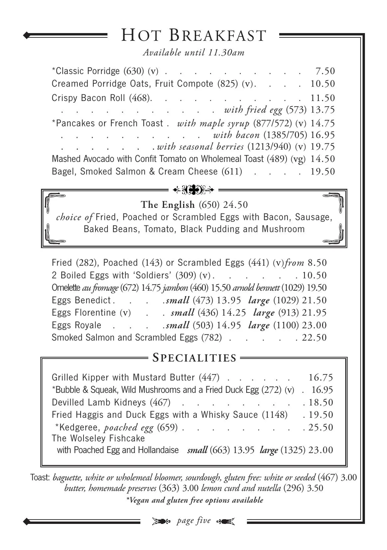 The Wolseley menu, page 7