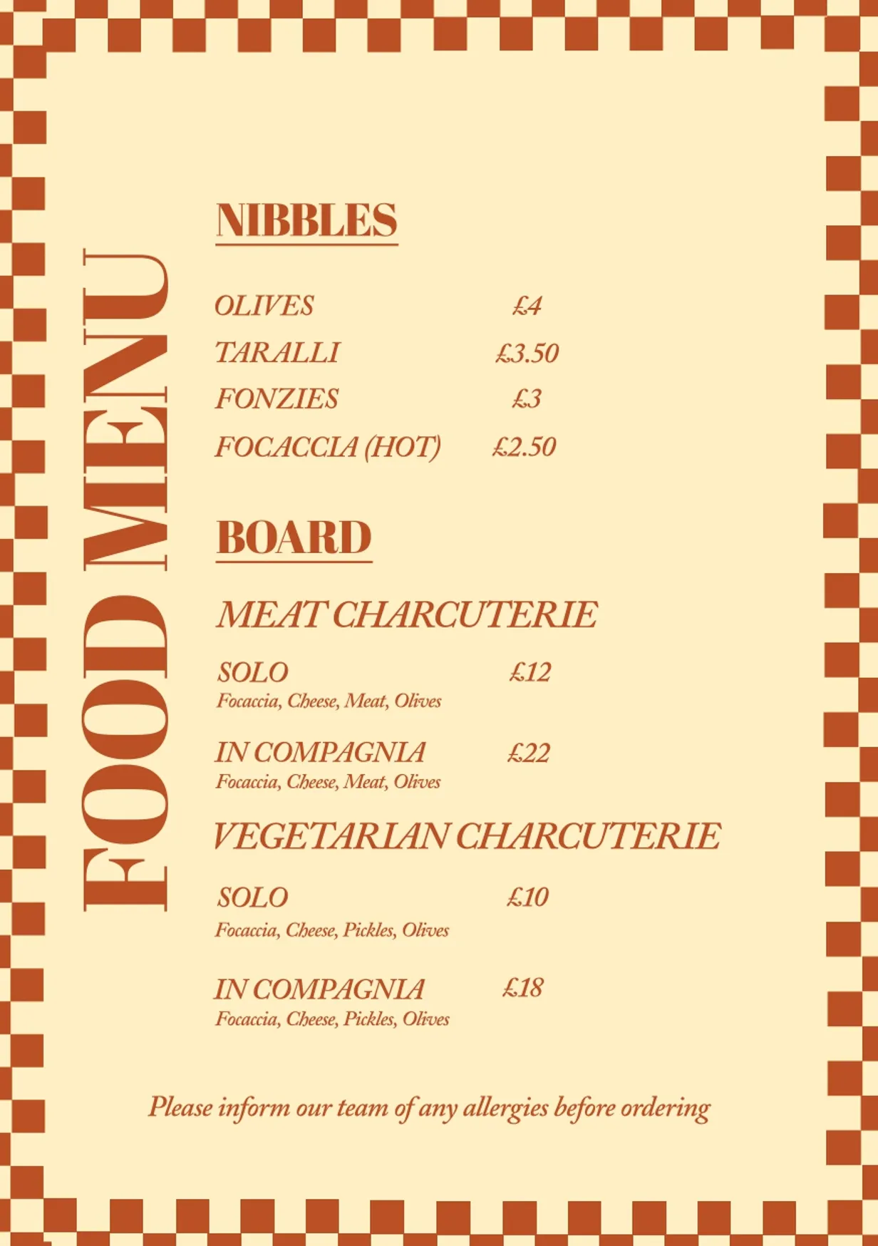 Bar 50ml menu, page 1