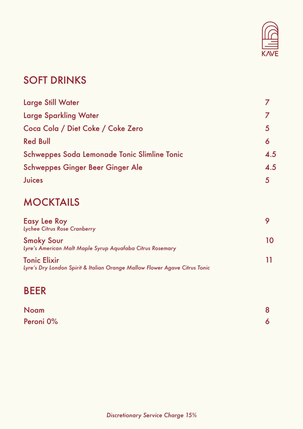 Kave menu, page 14