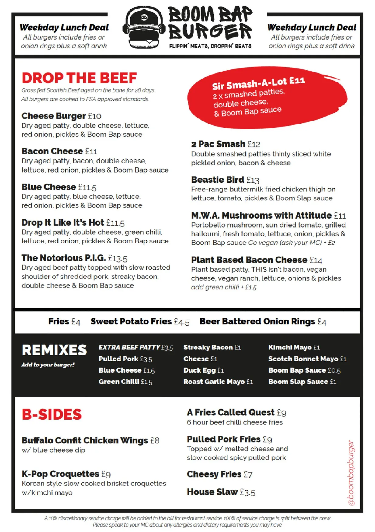 Boom Bap Burgers menu, page 1