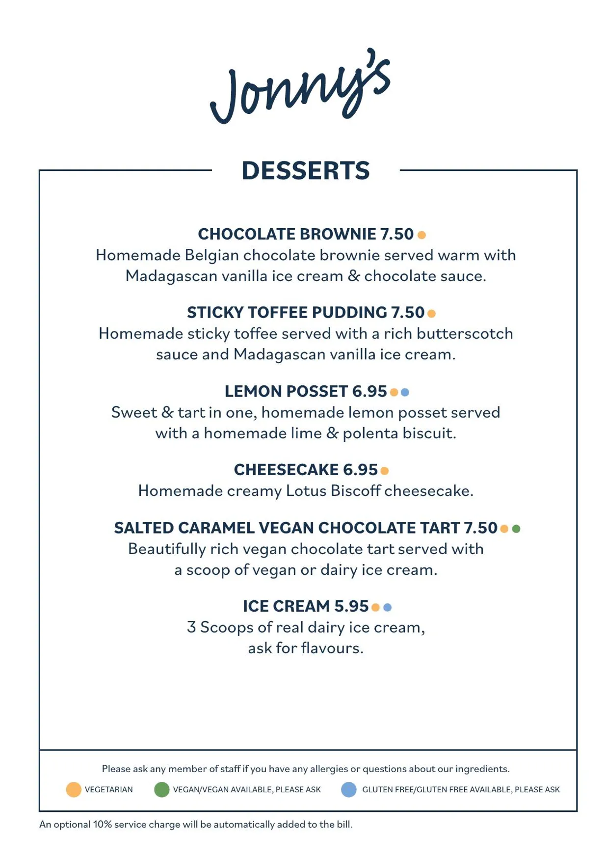 Jonny's Worthing menu, page 4