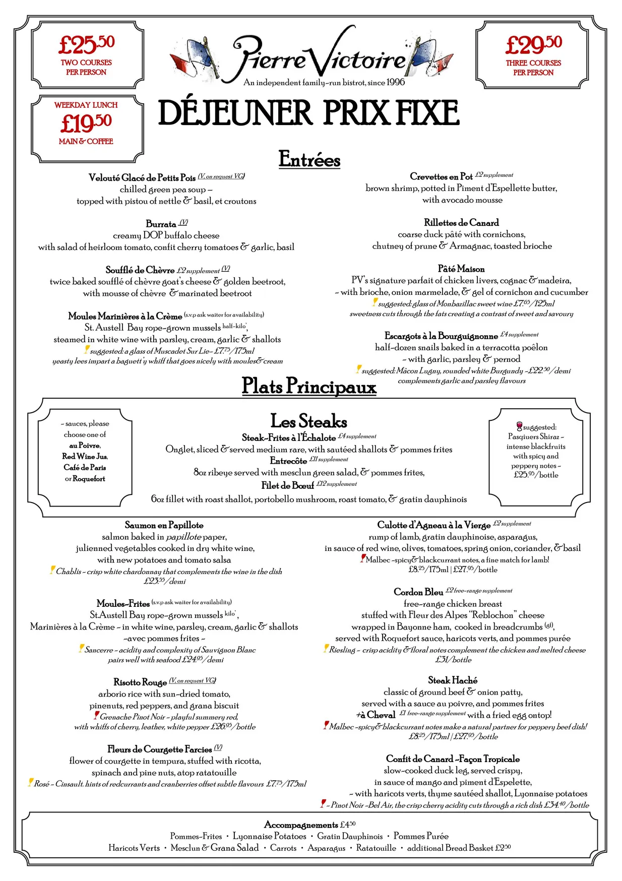 Pierre Victoire - French Bistrot menu, page 1
