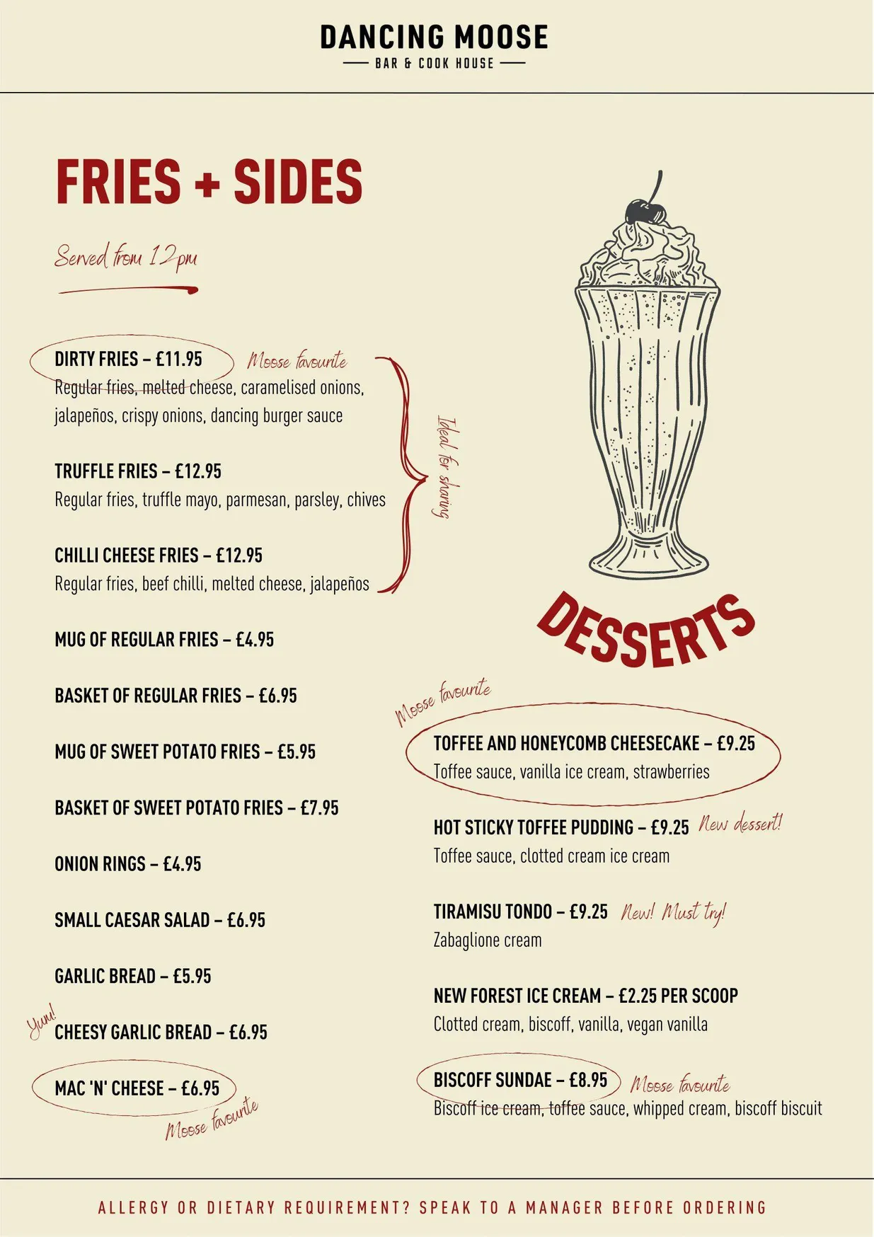 The Dancing Moose menu, page 6