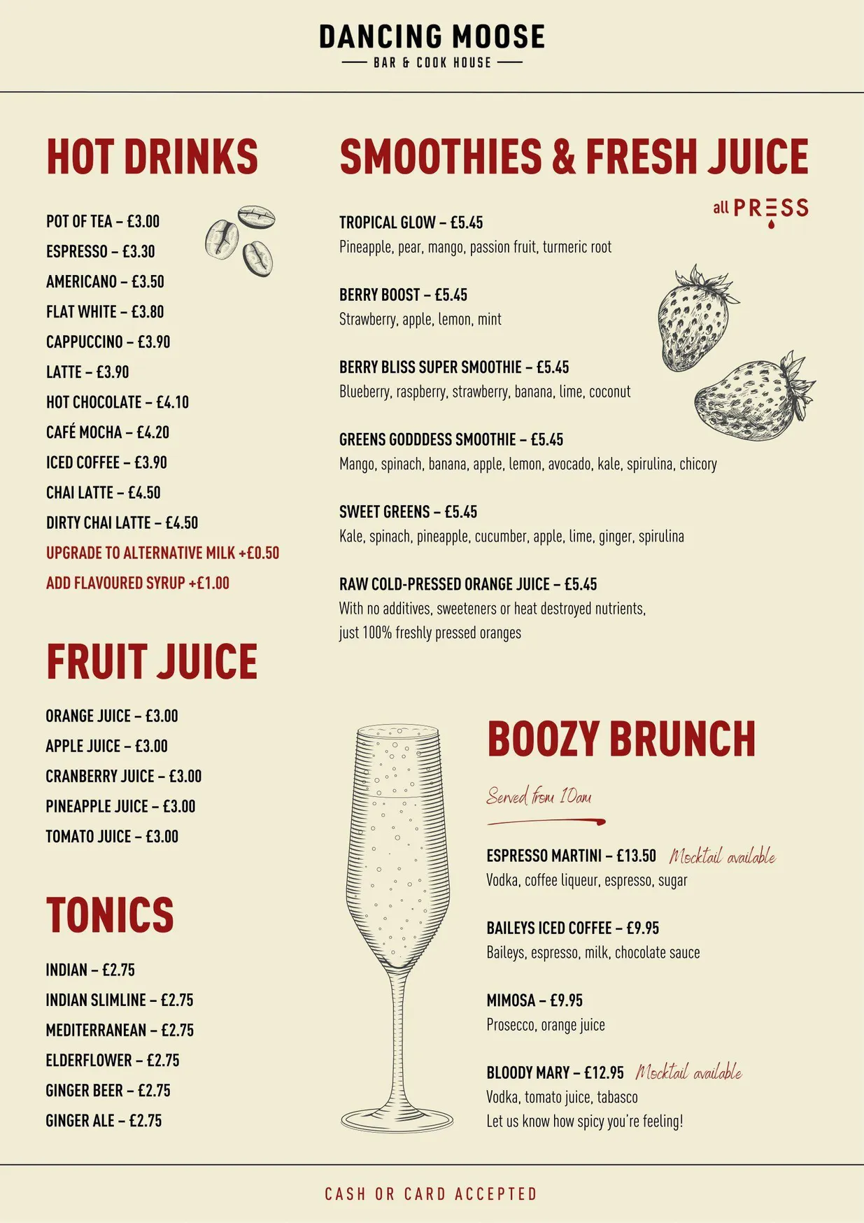 The Dancing Moose menu, page 8
