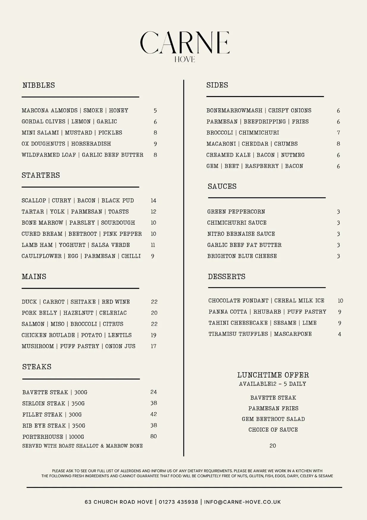 Carne menu, page 1