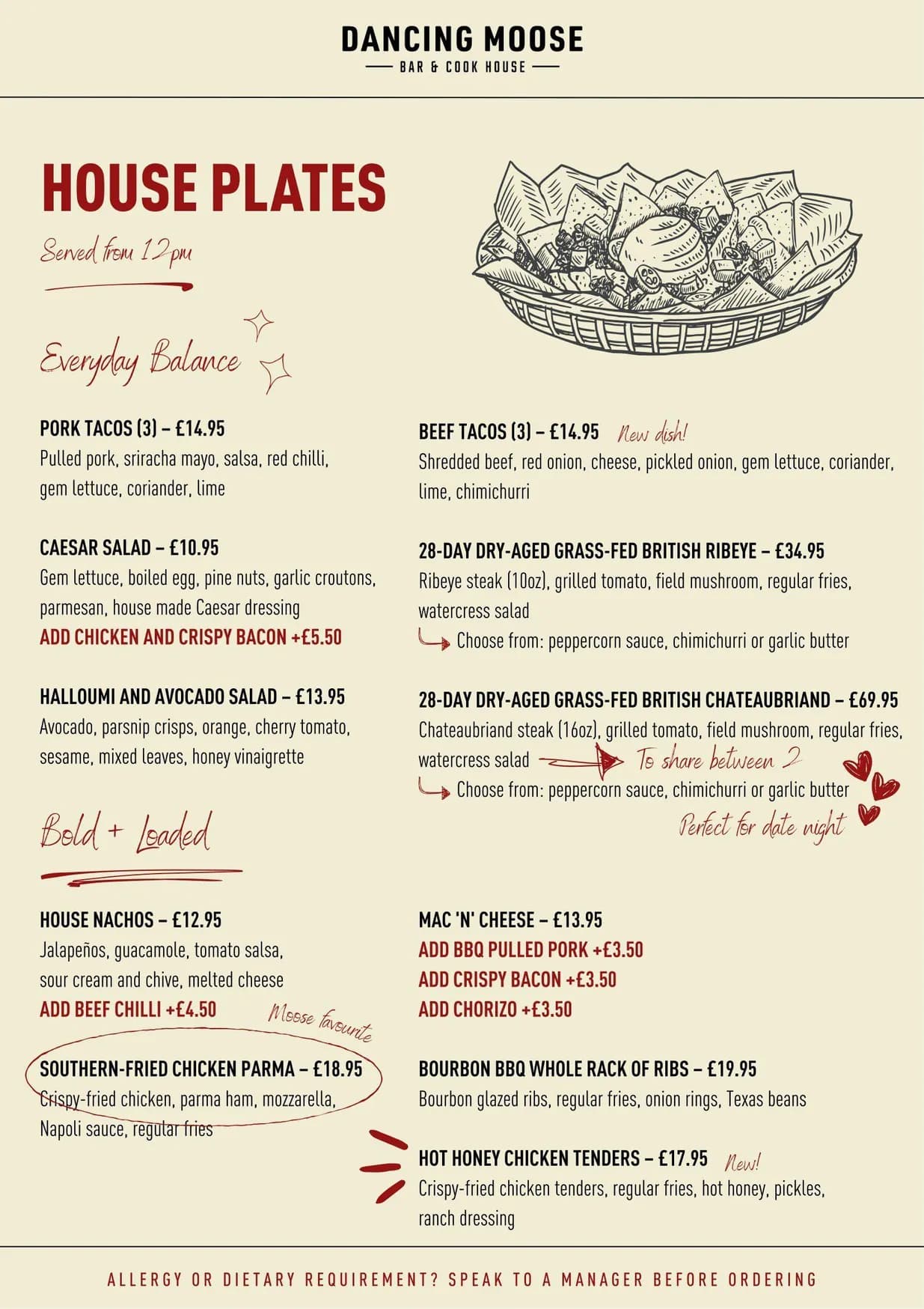The Dancing Moose menu, page 4