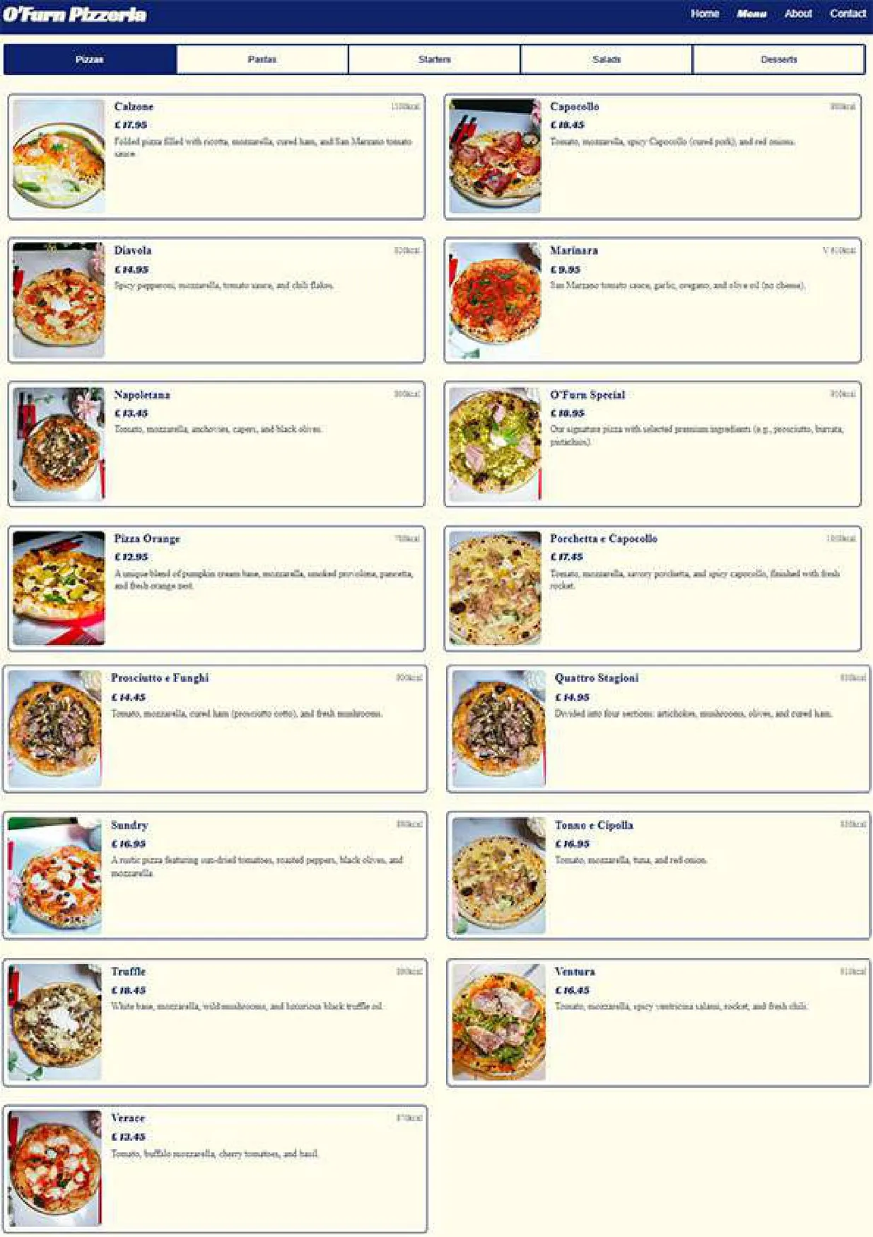 O'furn Pizzeria menu, page 1