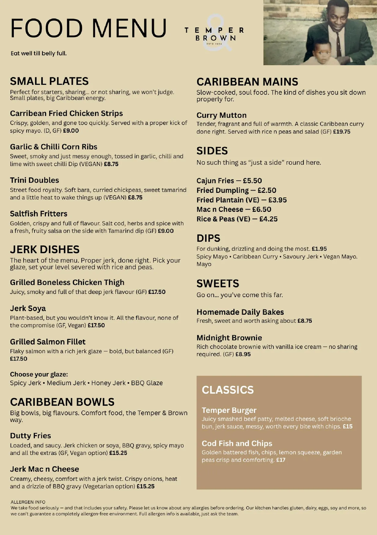 Temper & Brown menu, page 2