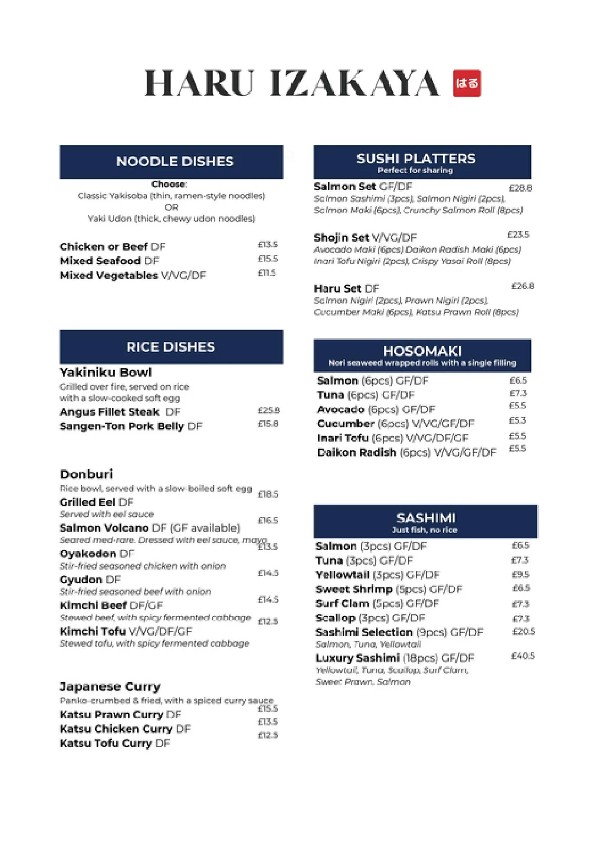 Haru Izakaya menu, page 2