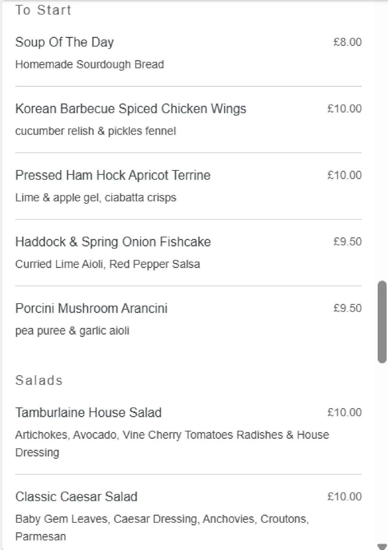 The Tamburlaine Restaurant & Bar menu, page 5