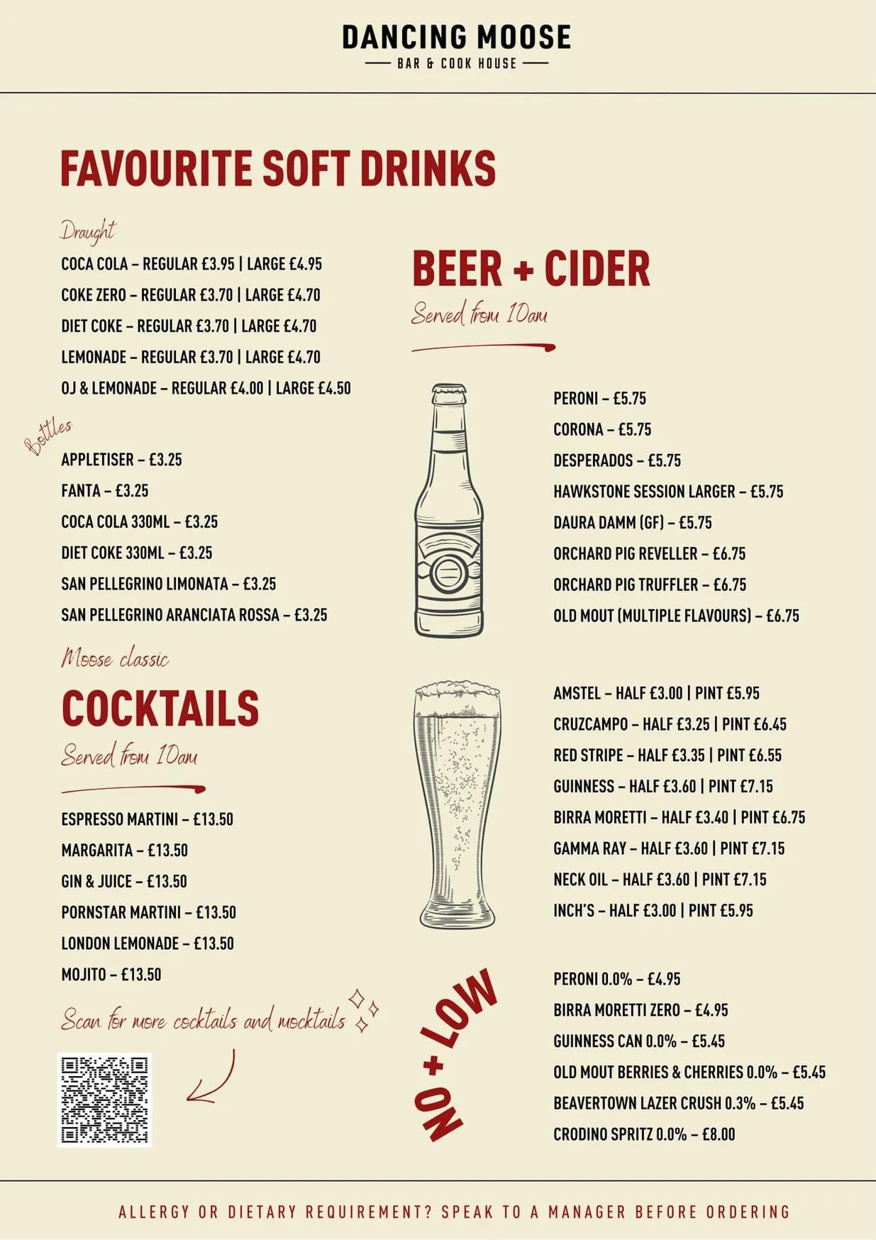 The Dancing Moose menu, page 9