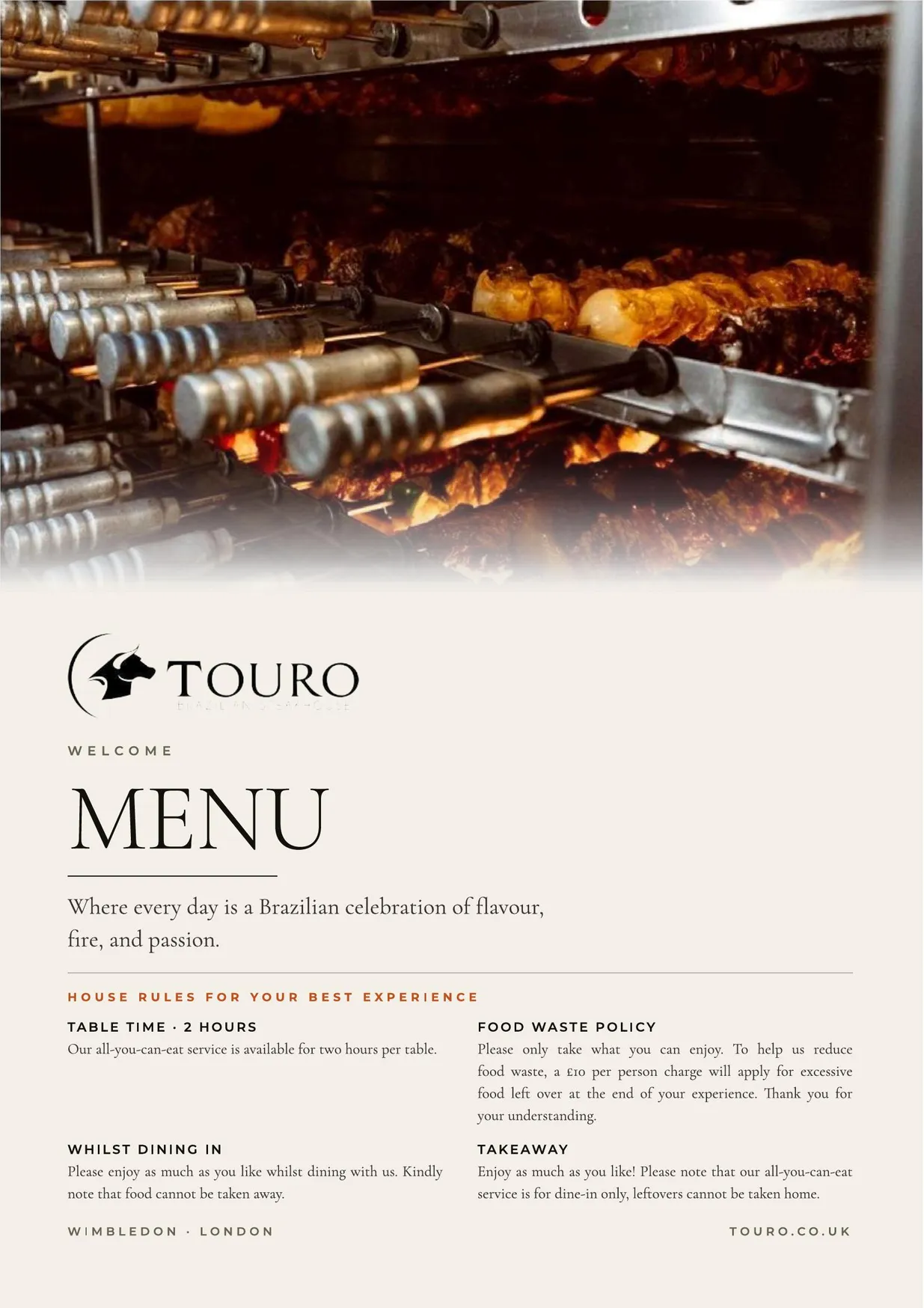 Touro Wimbledon menu, page 1