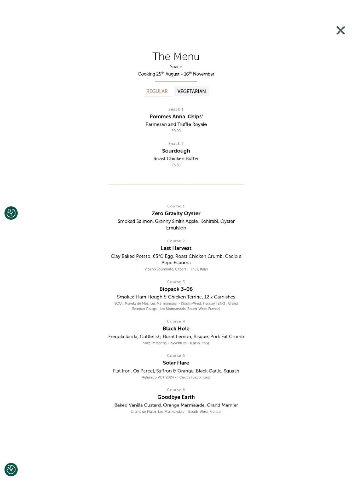 Six by Nico menu, page 1