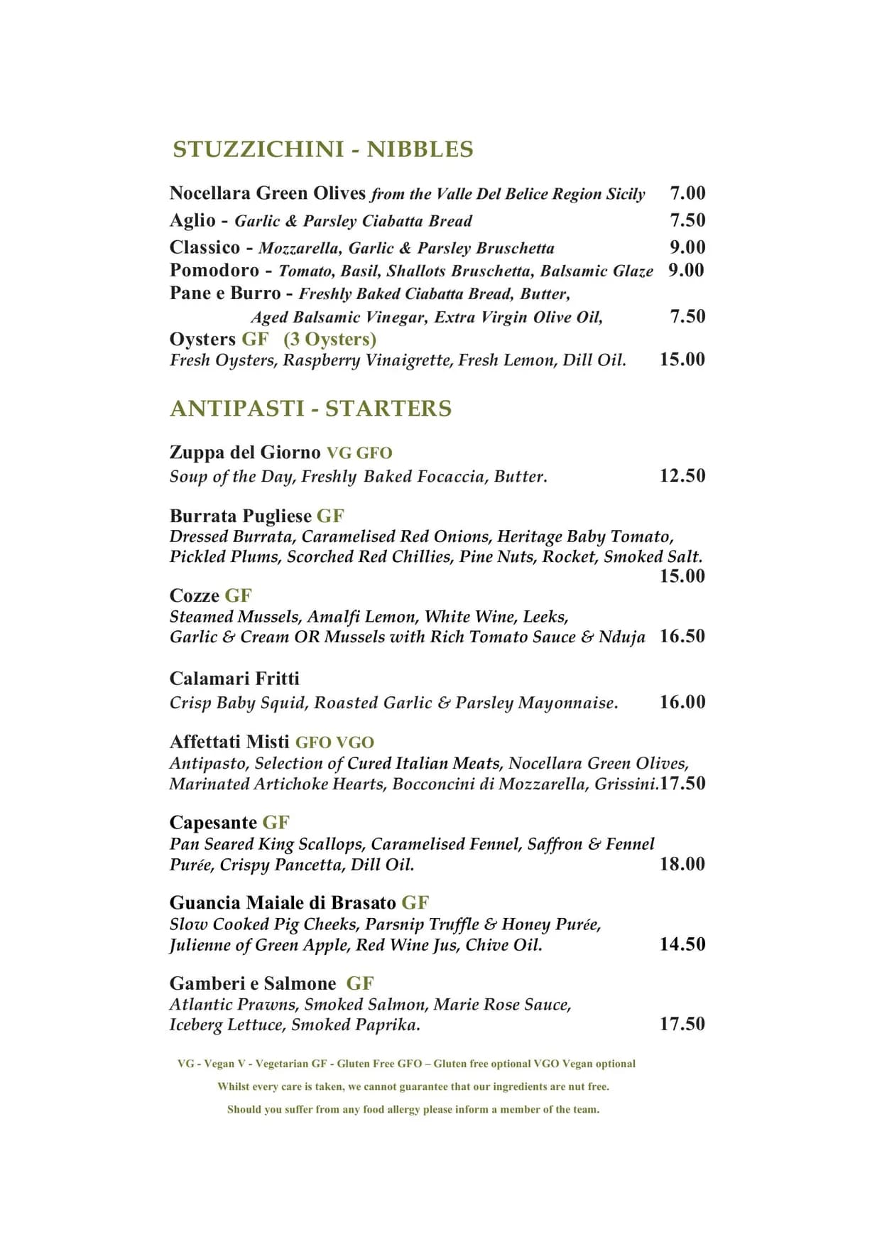 Ennios menu, page 1