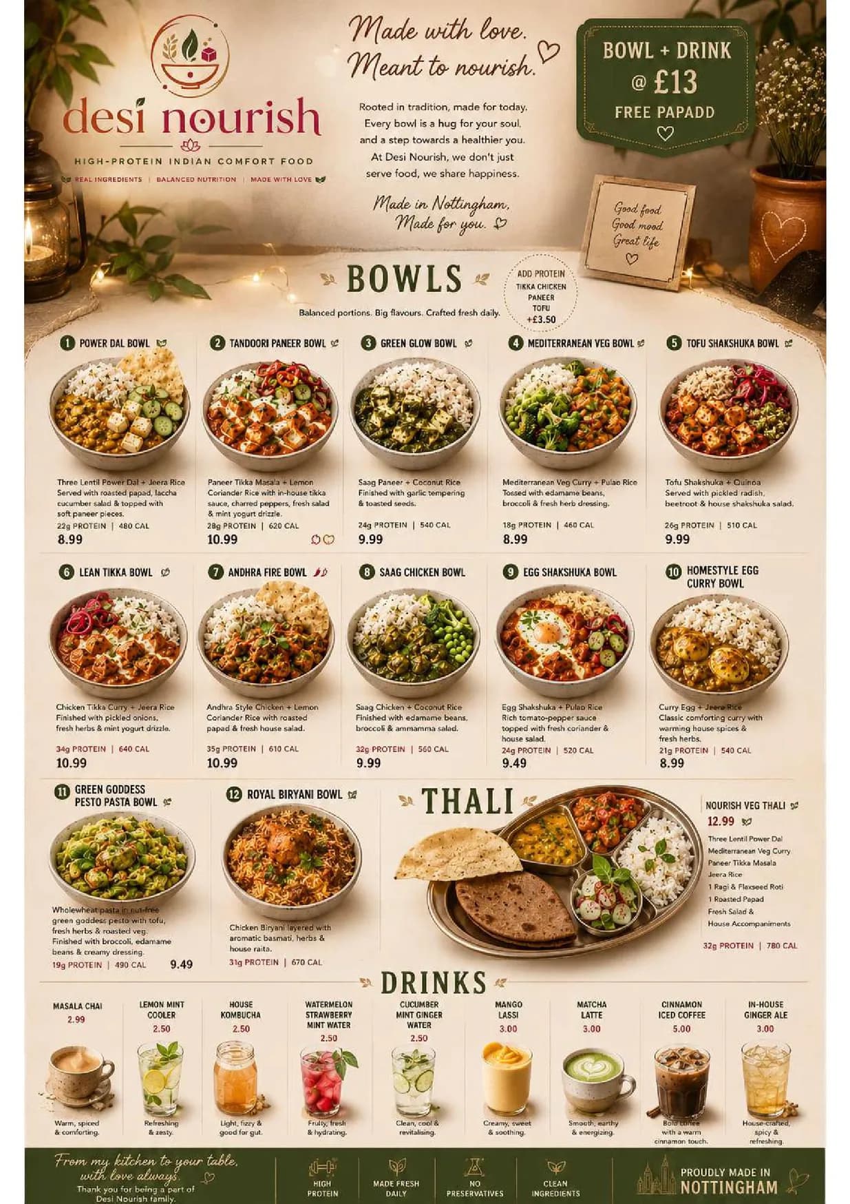 Desi Nourish menu, page 3